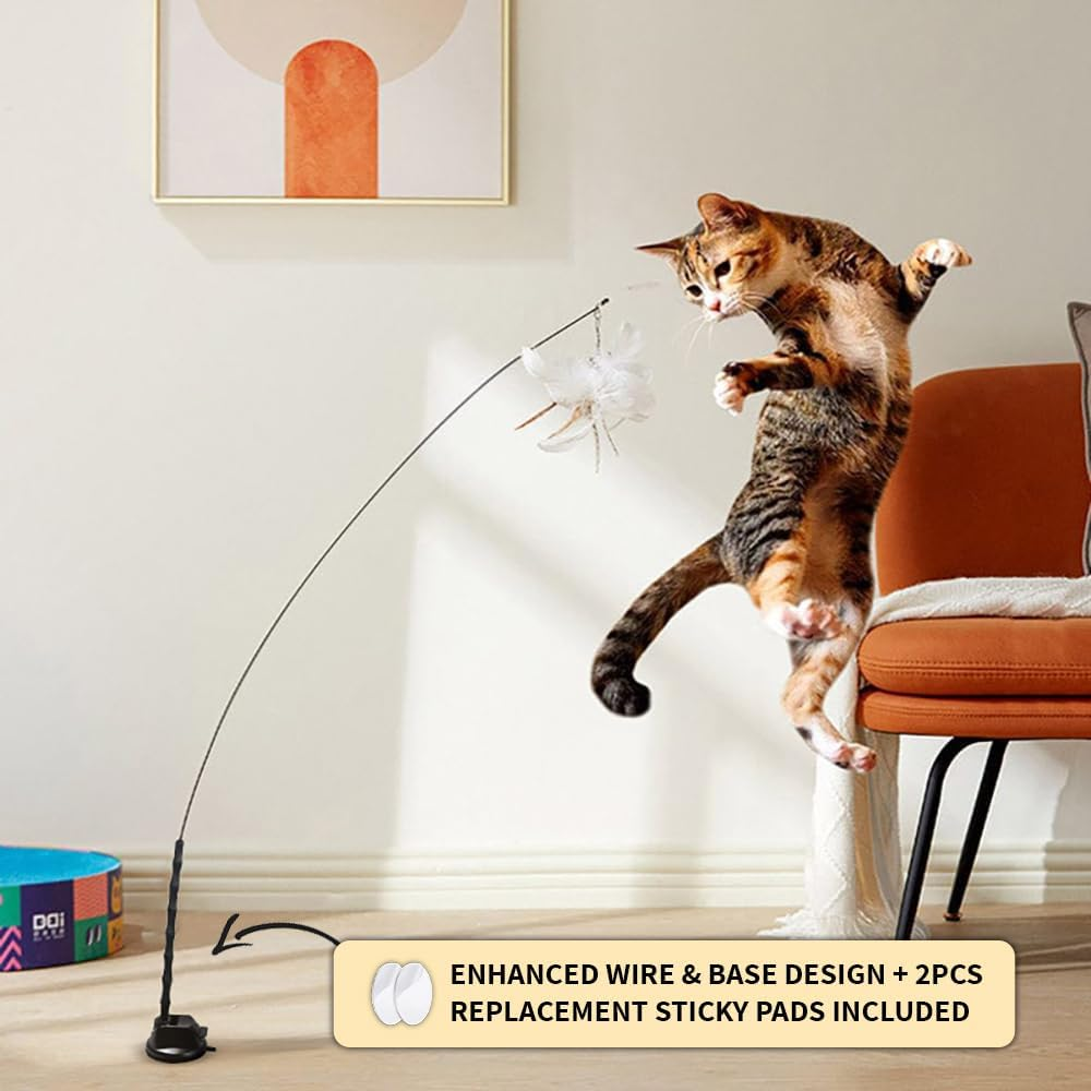 Leo'S Paw Interactive Bird Simulation Cat Toy Set Realistic Colorful Feathers Bells on Wand Self-Holding Suction Base Stimulating Real-Life Flying Bird Impression Hunting Exercise Play (W. 5 Birds) image number 4