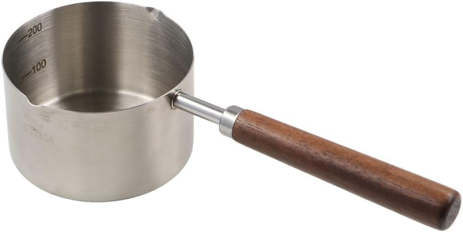 Small Milk Pot Stainless Steel Saucepan Wood Handle Saucepan 250Ml Butter Warmer with Dual Pour Spout Candy Melting Pot Mini Frying Pan Soup Pot (Stainless Steel, 250Ml) image number 4