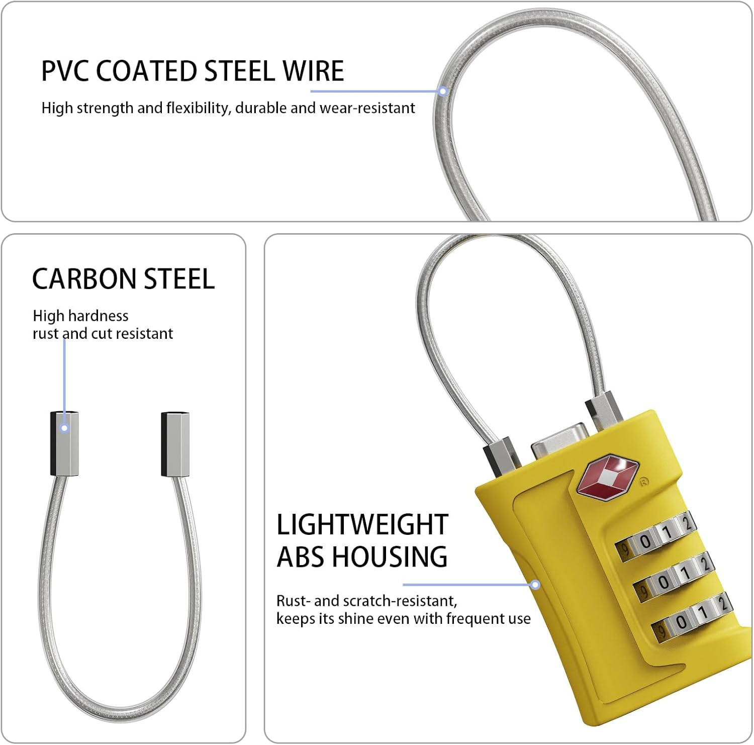 TSA Approved Luggage Locks,3 Pack Zinc Alloy Body Re-Settable Password Code Security Padlock,3-Digit Travel Code Combination Lock for Suitcases,Luggage,Case, Bag,Backpack, Gym Lockers (Yellow) - Pink image number 7