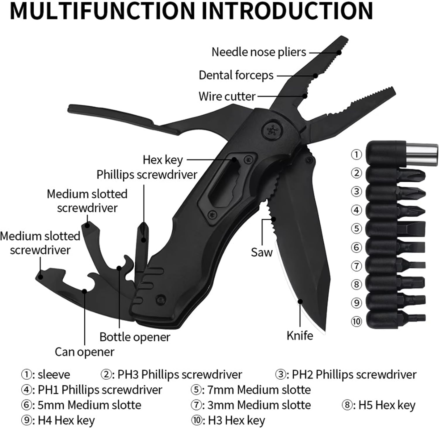 9 in 1 Multitool Knife - Pocket Knife - Folding, Survival Camping Knife with Pliers, Bottle Opener, Screwdriver, Saw, and More - Best Choice for Outdoor Activities image number 2