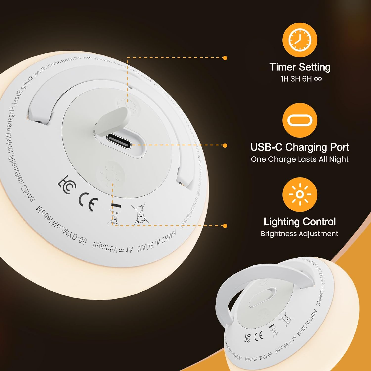 Night Light, Timer & Stepless Dimming, Portable Hanging Design for Breastfeeding, Kids Bedroom & Travel, Eye-Caring Night Light for Baby 3 Light Modes (Warm White/Amber/Red) image number 2