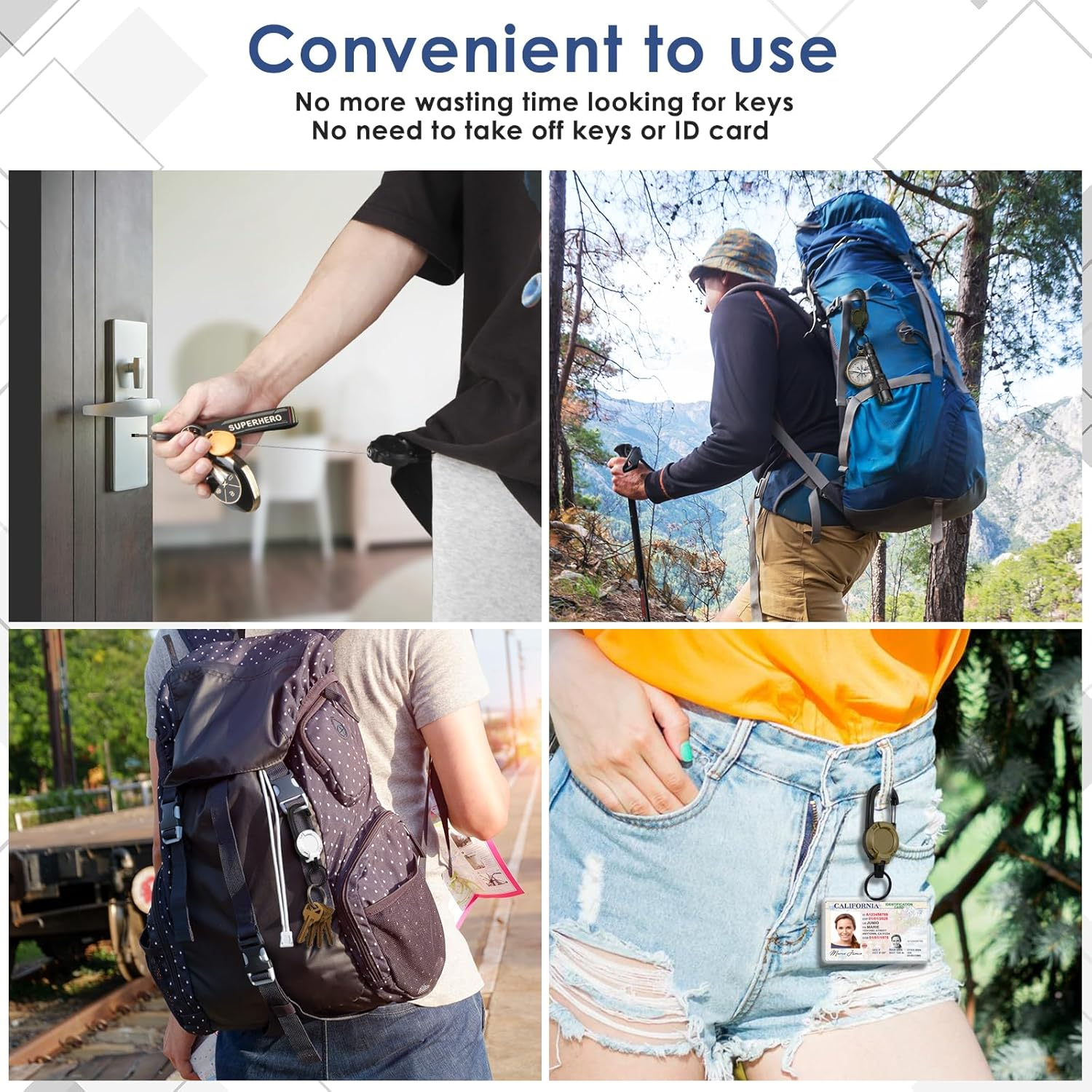 Retractable Keychain 4 Pieces Heavy Duty Carabiner Badge Holder Retractable Badge Reel ID Holder Extendable Key Ring Key Holder for 8 Oz ABS Casing with 24 Inches Steel Cord image number 5