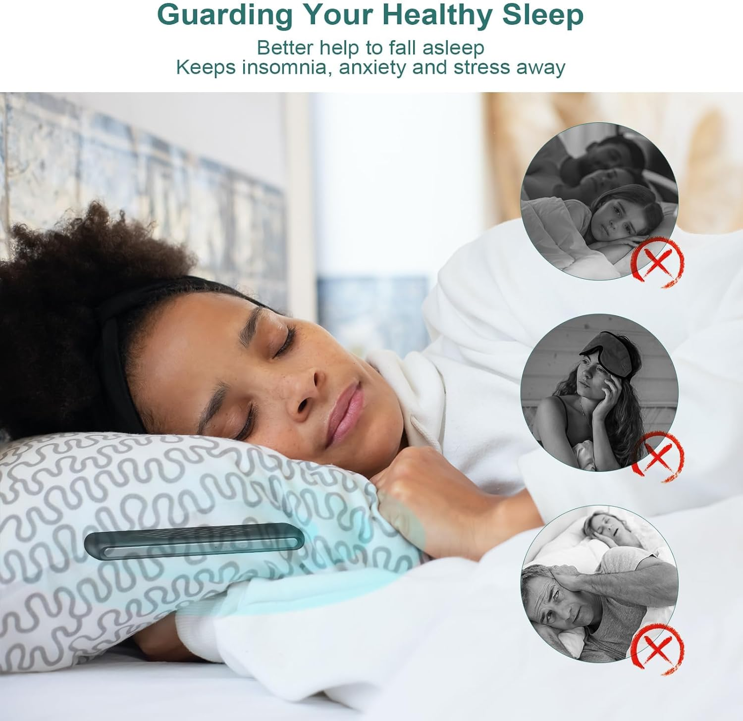 Pillow Speaker Bone Conduction Stereo, Mini Portable Bluetooth Sleep Headphones for Deep Sleeping, Insomnia White Noise Machine for Side Sleepers-Black image number 4