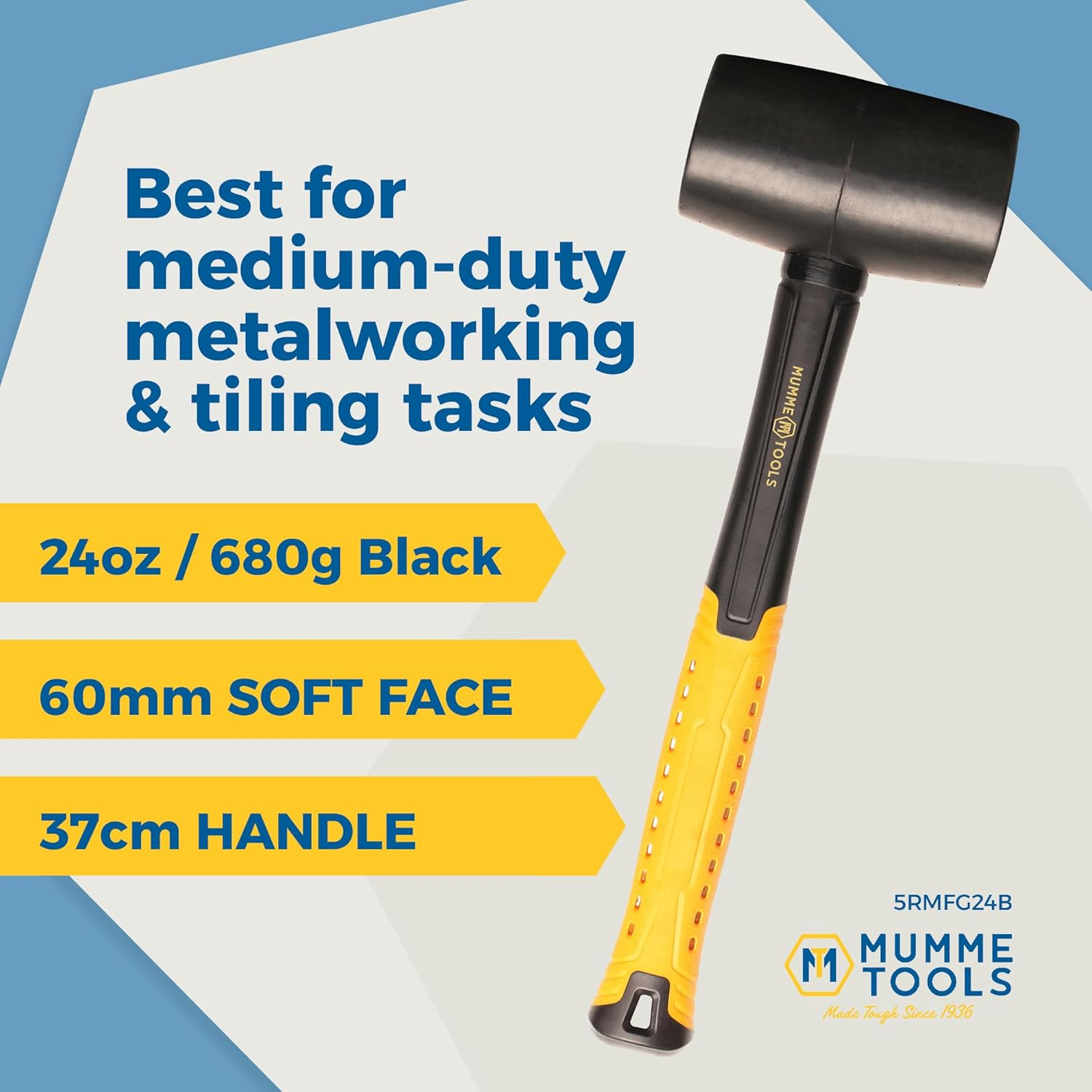 Mumme Rubber Mallet 24Oz/680G Black &ndash; Best for Medium-Duty Metalworking & Tiling Tasks, 36Cm Non-Slip Fibreglass Handle, Reduced Surface Damage, Rebound & Fatigue, Ready to Tether, Lifetime Warranty image number 1
