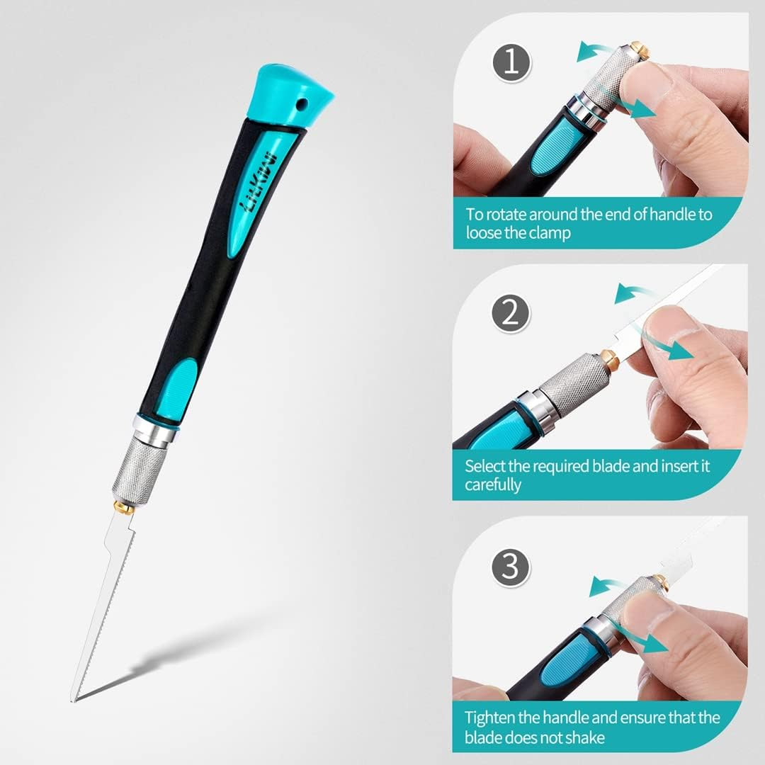 Prozwee Model Craft Hand Saw Kit(With 14PCS Saw Blades),Modeling Knife Hacksaw Tool,Diy Mini Razor Saw Kit for Handcrafted, DIY Models and Other Fine Cutting image number 5