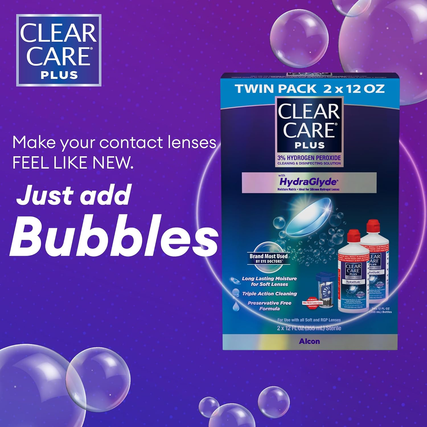 Clear Care plus Cleaning Solution with Lens Case, Twin Pack, Multi, 12 Oz, Pack of 2 image number 2