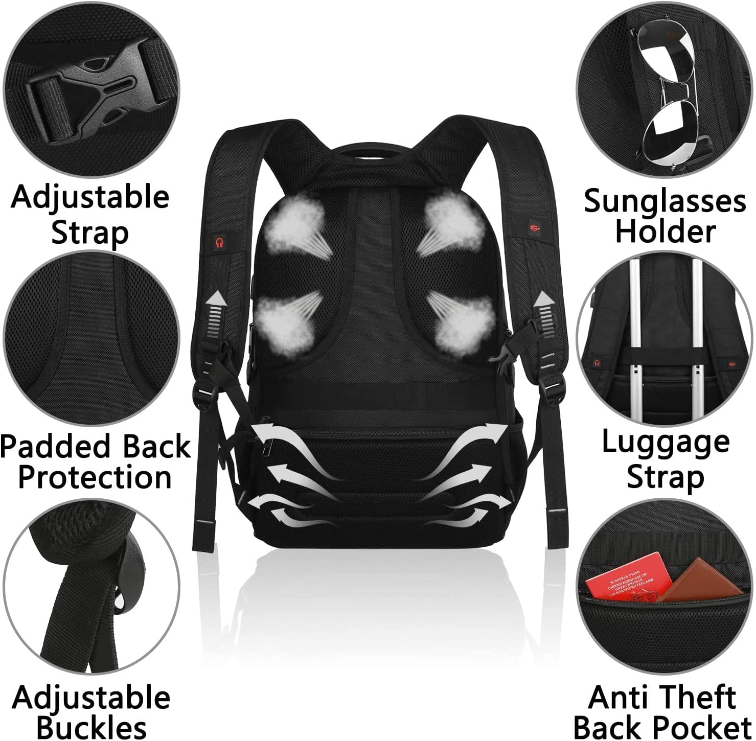 VECKUSON Lunch Bag Backpack, Insulated Cooler Lunch Box Backpack, Extra Large Travel Laptop Backpack TSA Friendly RFID Durable Computer College Bag with USB Port for Women Men Fits 17.3 Inch Laptop - Blue-Rfid image number 3