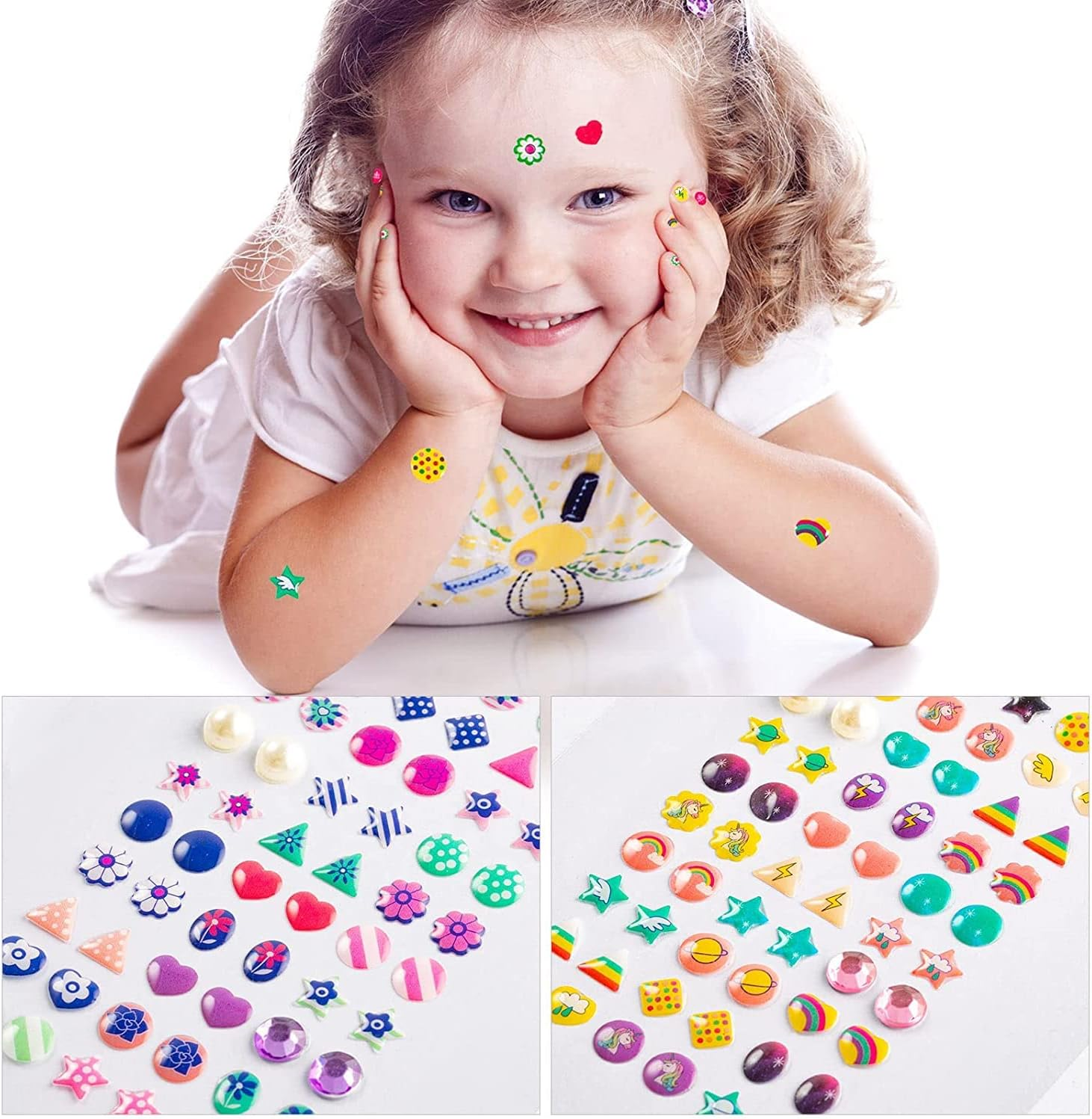 240PCS Sticker Earrings for Girls - 3D Gems Self-Adhesive Glitter Craft Crystal Stickers, Stick on Earrings for Toddlers image number 3