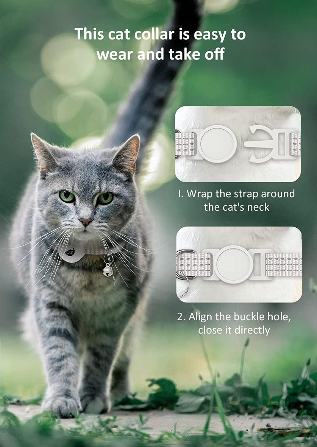 Airtag Cat Collar, Reflective Kitten Collar Breakaway Apple Air Tag Cat Collar with Waterproof Airtag Holder Compatible and Bell, Lightweight Tracker Cat Collars for Cat Dog Kitten Pupp(White) image number 4