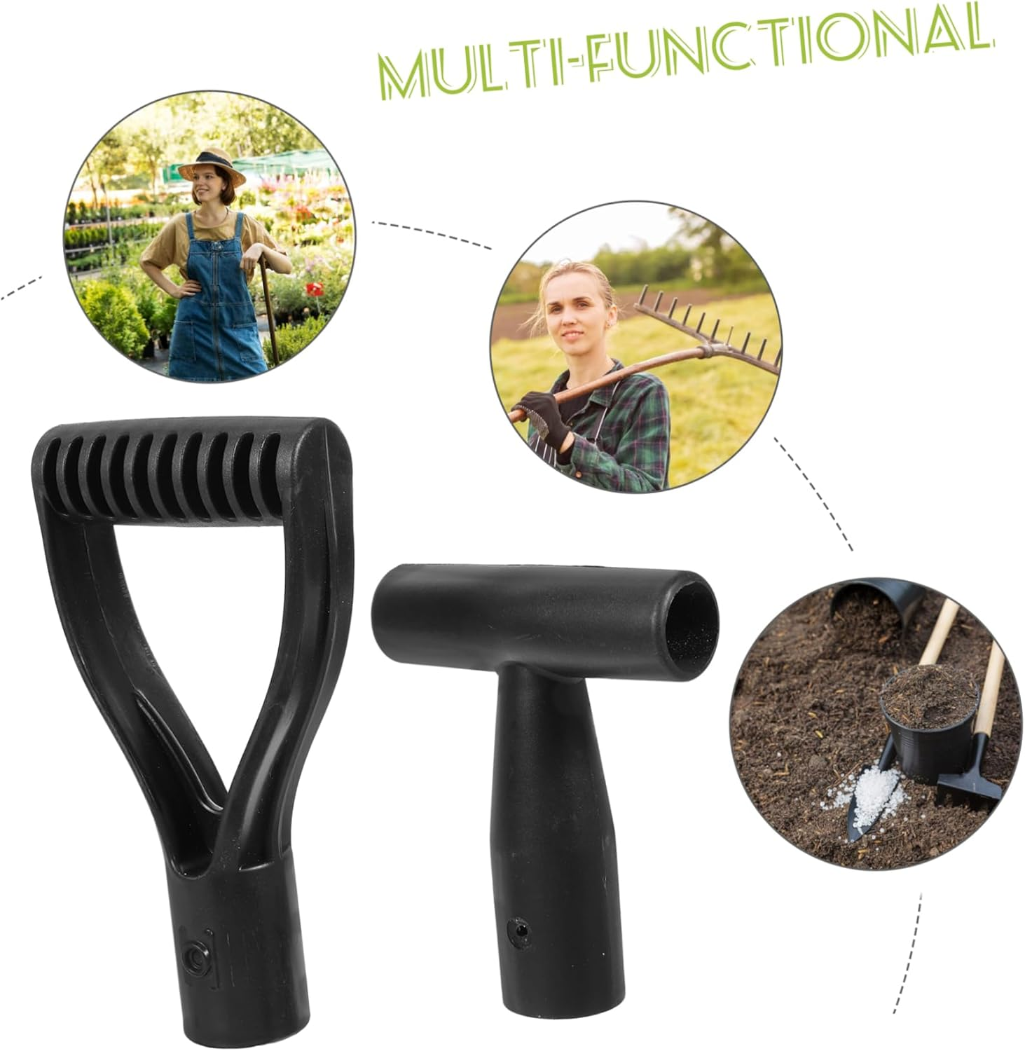 Happyyami 2Pcs Shaped Handle Steel Shovel Spade Replacement Handle for Gardening image number 1