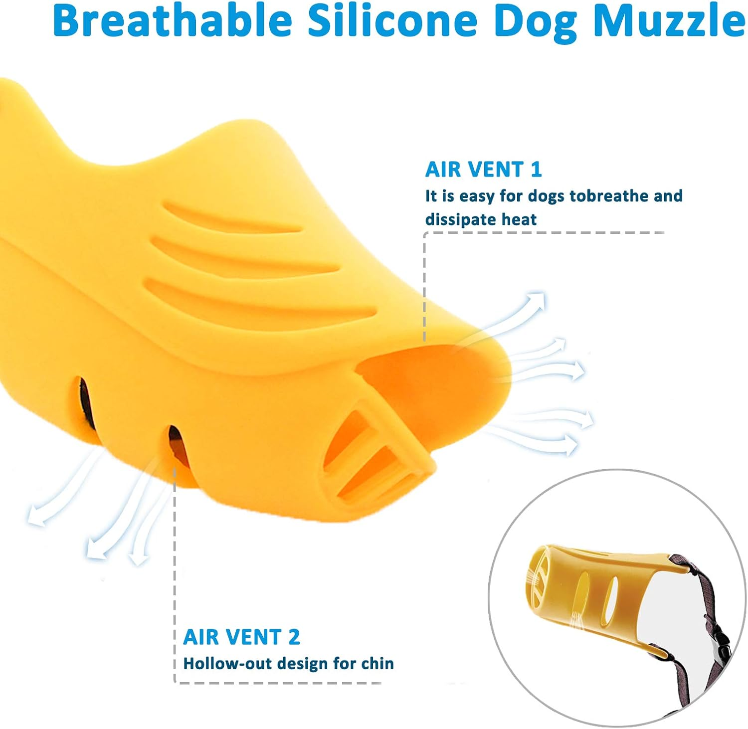 Dog Muzzle, Soft Duck Silicone Mouth Cover with Adjustable Strap for Small Medium Dogs, Best to Prevent Barking, Biting, and Chewing(Yellow,L) image number 4