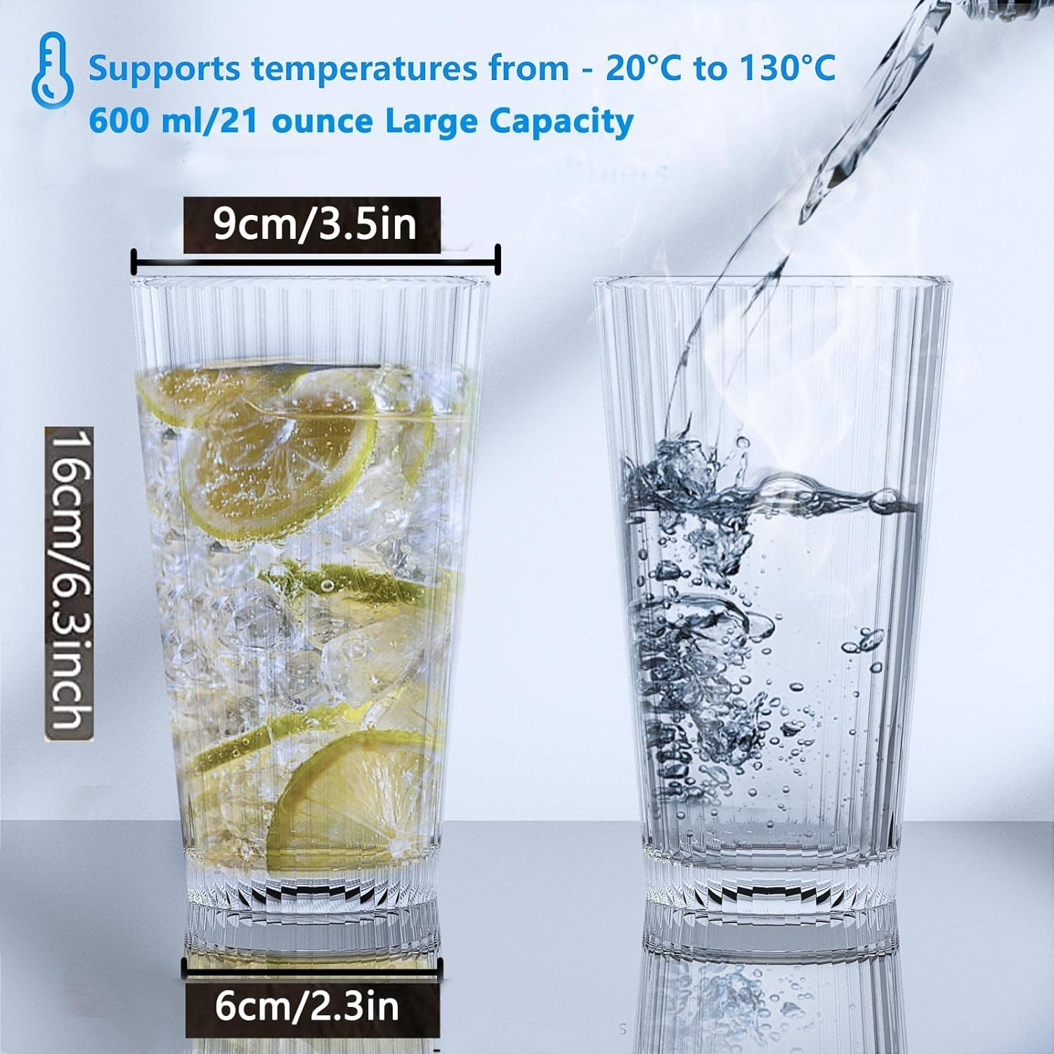 600Ml Plastic Tumblers, Large Capacity Water Cups Acrylic Drinking Glasses Tumblers, 20 Oz Unbreakable Picnic Drinkware, Stackable Glassware Cocktail Glasses for Beach Party Beer, Tea, Juice, 4 Pcs - Clear 350Ml image number 5