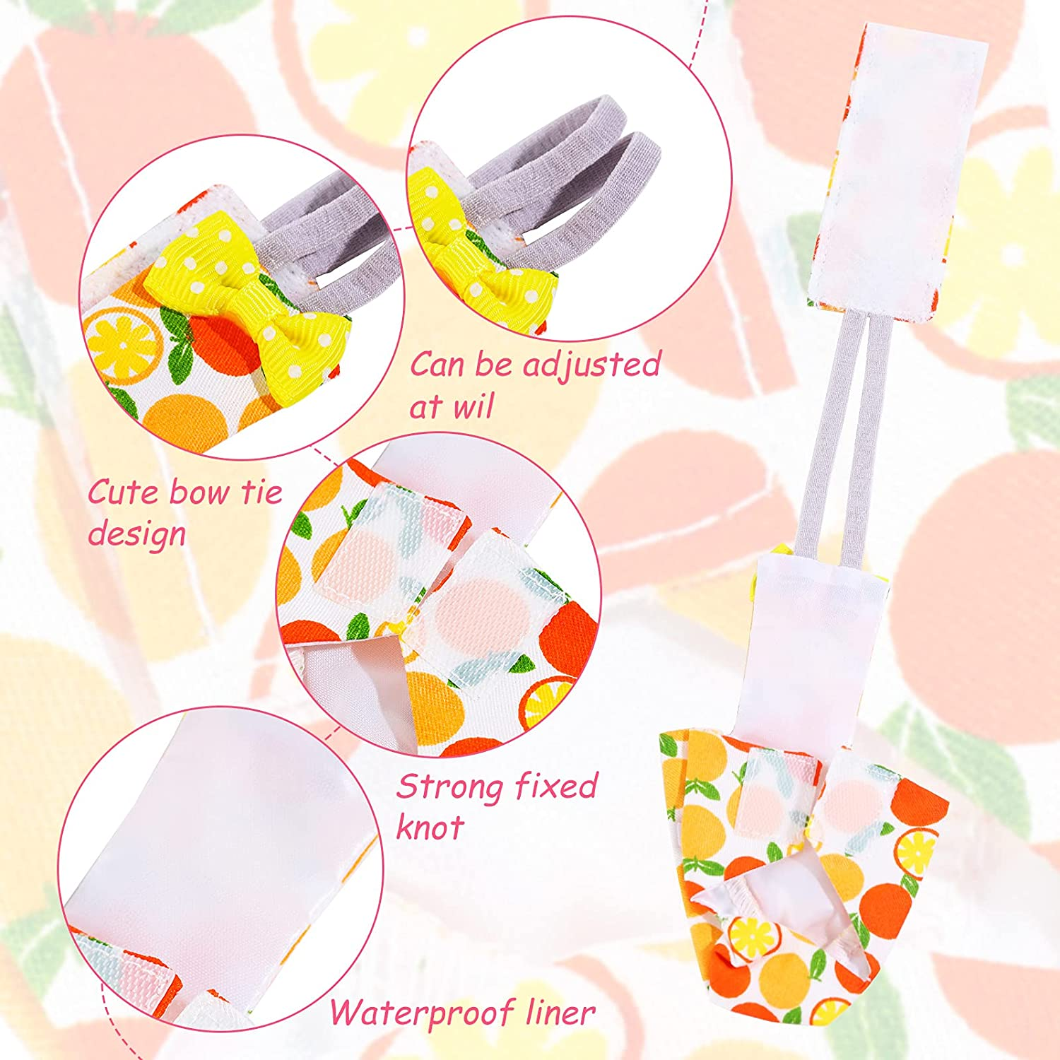 6 Pieces Bird Diaper Washable Parrot Diapers Reusable Bird Flight Suit Diaper Waterproof Inner Layer Protective Parrot Nappy Clothes for Parakeet Parrot Mini Macaw Budgie Canary, Fruit Style (Medium) image number 3