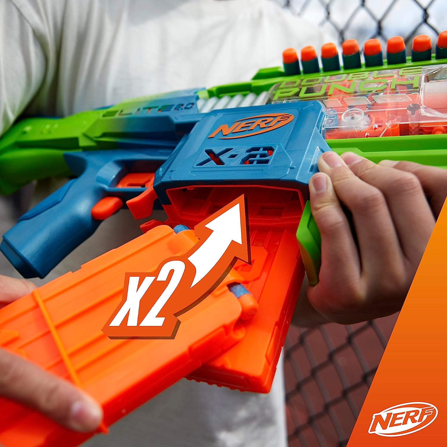 Hasbro Nerf Elite 2.0 Double Punch Motorized Dart Blaster, Rapid Alternating Barrels, 50 Nerf Elite Darts, 2X 10-Dart Clips, Ages 8 & Up image number 4