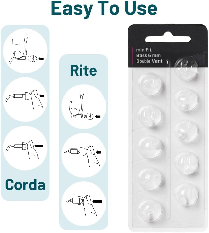 20Pcs Oticon Hearing Aid Domes, Minifit Bass 6MM Double Vent Domes for Oticon Replacements, Universal Hearing Aid Supplies and Accessories, Oticon Prowax Minifit, Resound Hearing Aid Domes(2-Pack)