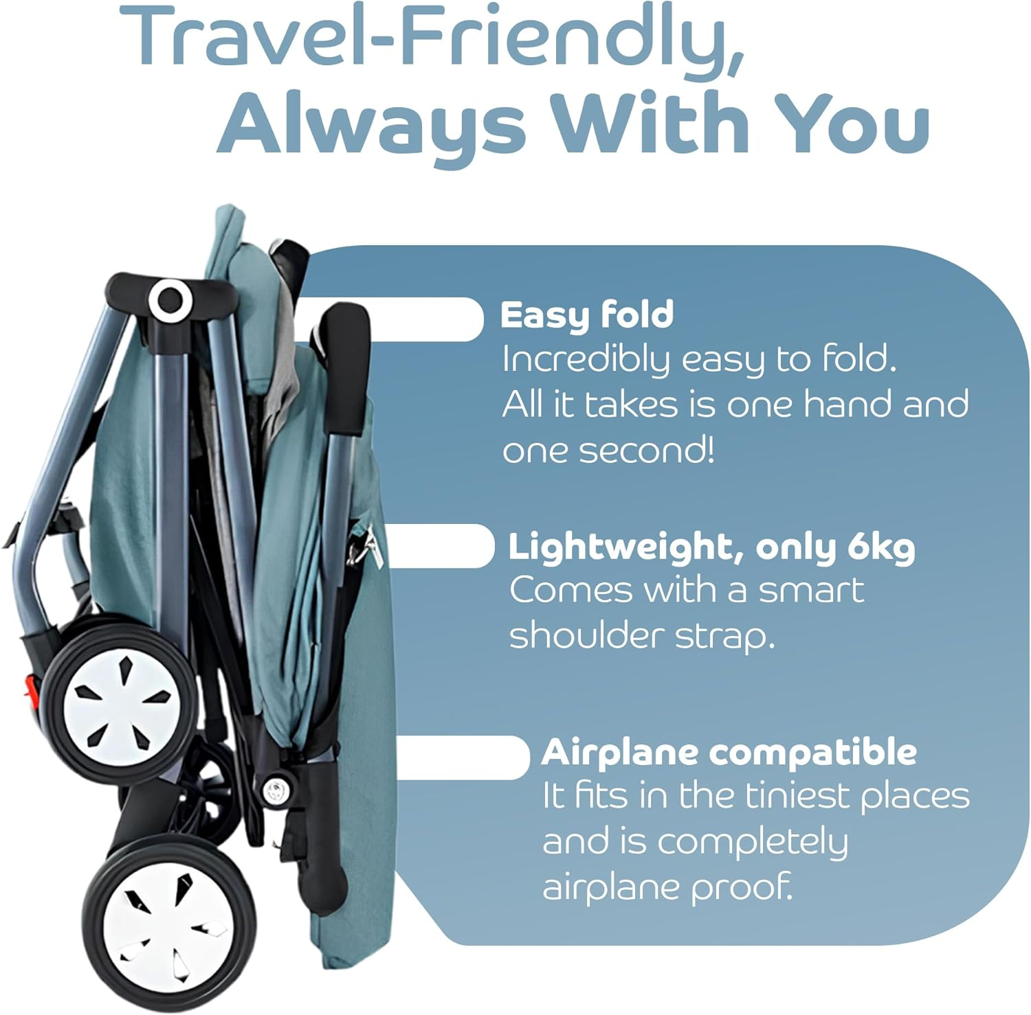 Travel Stroller, Ultra Lightweight One-Hand Compact Foldable Baby Travel Pram & Stroller with Adjustable Built in Carry Strap and Cup Holder, Easy Carry with Adjustable Suitcase Handle (Green) image number 1