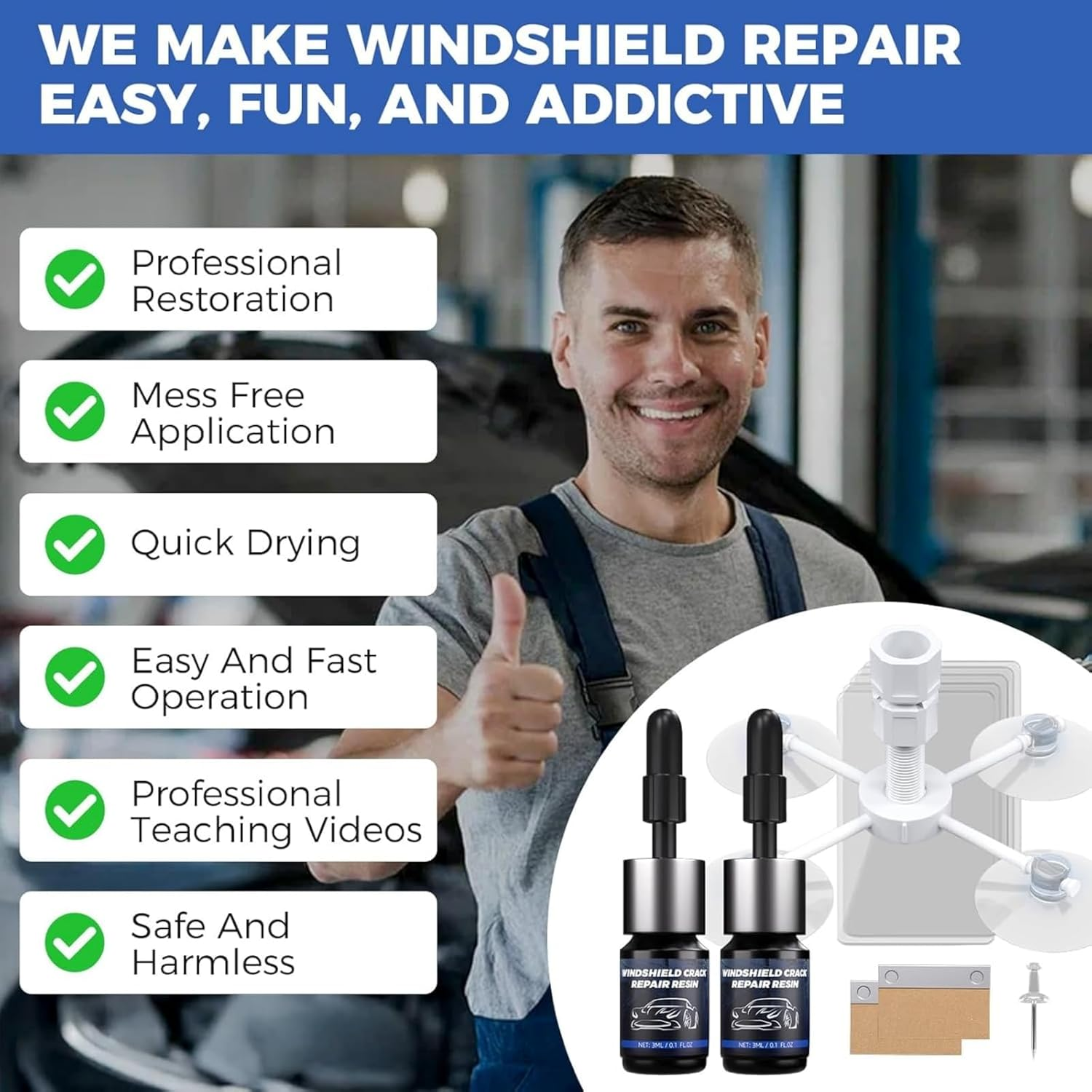 Windshield Repair Kit, Quick and Efficiency Glass Repair Fluid, Car Windshield Crack Repair Resin Kit for Fixing Chips, Bulls-Eye, Cracks and Star-Shape Cack-2 Pack image number 1