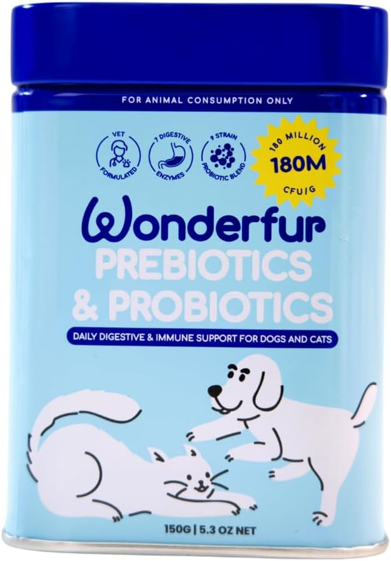 Wonderfur Prebiotic & Probiotics for Dogs & Cats 150G &ndash; 9 Strains (180M Cfu/G) with Prebiotic Inulin & Enzymes &ndash; Gut Balance, Regular Stools, Allergy & Itch Relief&ndash;Vet-Formulated, Made in Australia image number 1