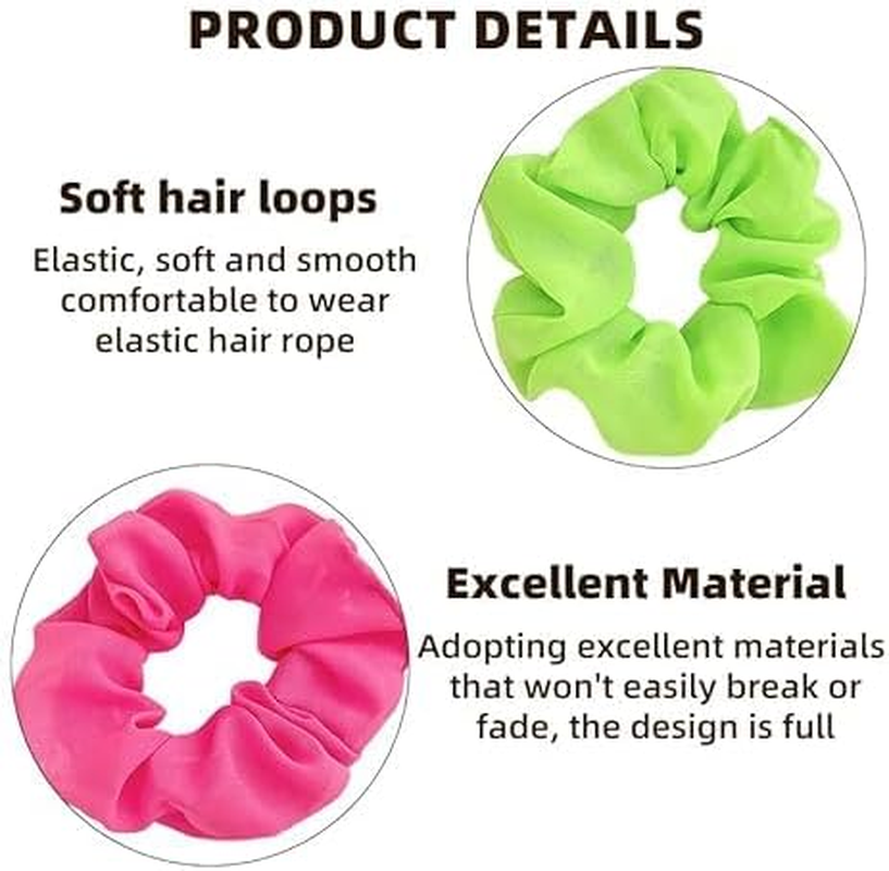 4Pcs Neon Scrunchies for Hair - 80S Neon Hair Accessories Soft Hair Scrunchy Solid Colors Elastic Hair Bands Neons Hair Ties Ponytail Holder for 80S Party Accessories Women image number 5