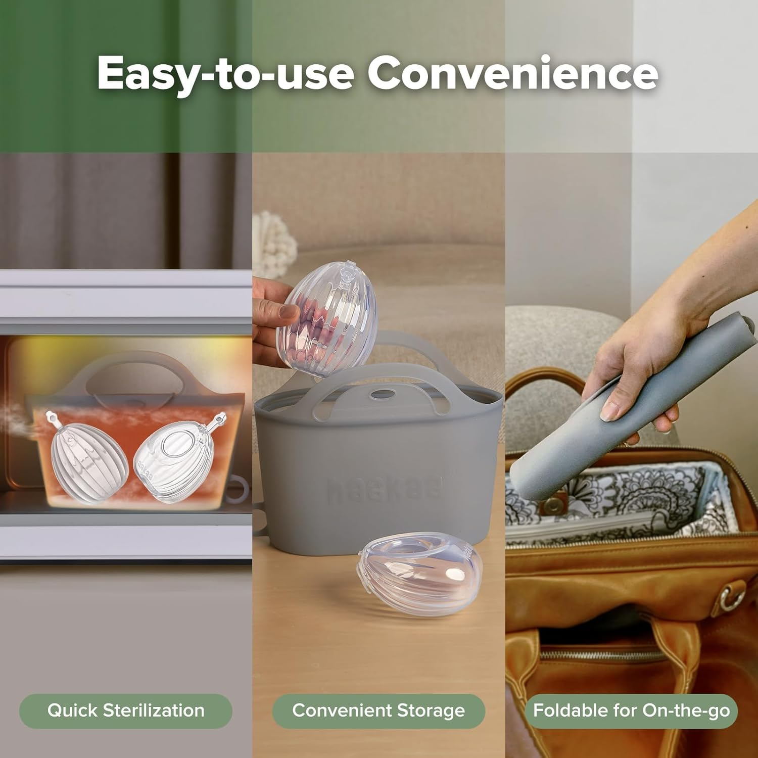 Haakaa Wearable Silicone Breast Pump with Steriliser Bag, 2-In-1 Hands-Free Passive Breast Milk Catcher for Nursing Mom, Breastfeeding Essentials, 75Ml&750Ml Silicone Bag image number 5