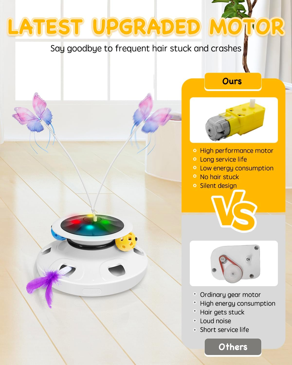 Interactive Cat Toy, [3 in 1] Automatic Rotating Butterfly & Moving Feather Hide Seek Mouse Holes with Exercise Track Balls Refills for Indoor Kitten