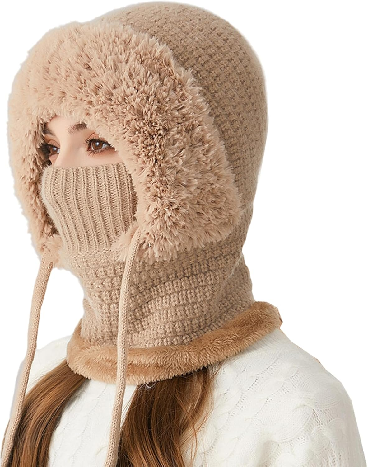 CLSSLVVBN 3 in - 1 Women Beanie Skiing Hat Face Covering Cap Outdoor Adventures and Mask Hats Size Drawstring, for Skiing And