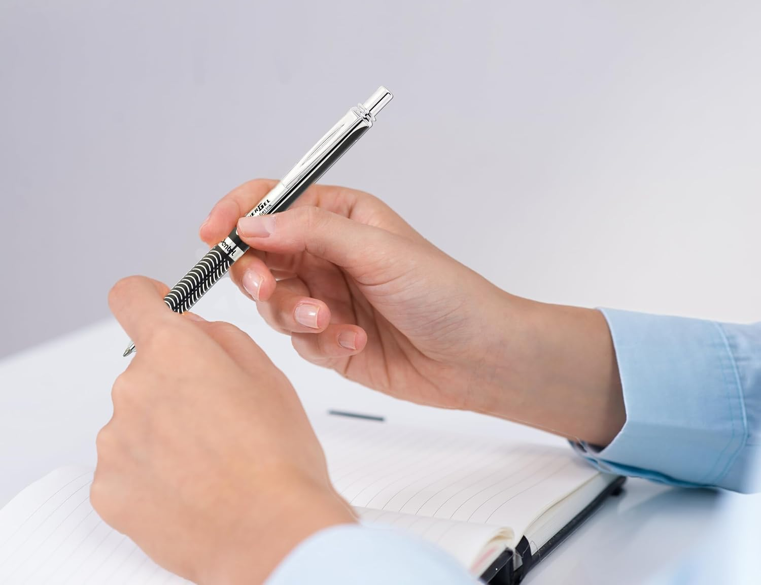 Pentel Energel Metallic Liquid Gel Pen 0.7Mm Medium Nib Black Barrel Black Ink in a Premium Case (BL407A-PBOX) - Black image number 4