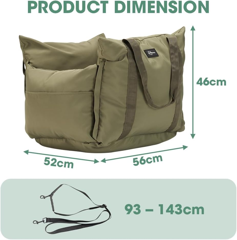 3-In-1 Dog Car Seats for Small Dogs Cats, Waterproof Portable Dog Booster Car Seat with Side Pocket, Clip-On Safety Leash, Hand Held Shoulder Carrier, Soft Pet Travel Seats for Puppy, Green image number 6