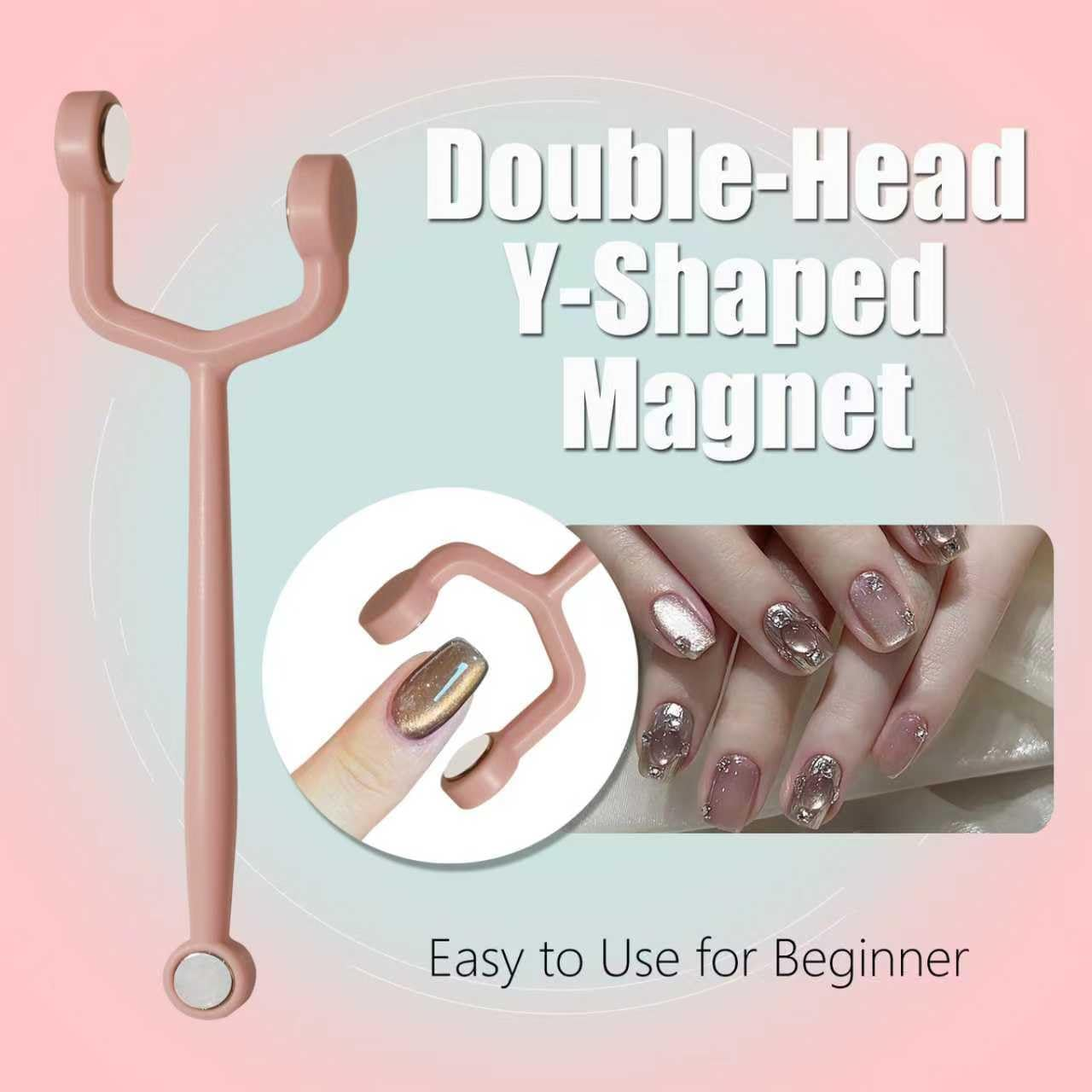 Dr.Nail Cat Eye Magnet for Nails, 3 in 1 Wooden Handle Nail Magnet, Multifunctional Y-Shaped Double Head Magnetic Gel Nail Polish Art Design Tools, 2Pcs Guide for Heart Cat Eye Magnet,Salon & Home Use image number 1