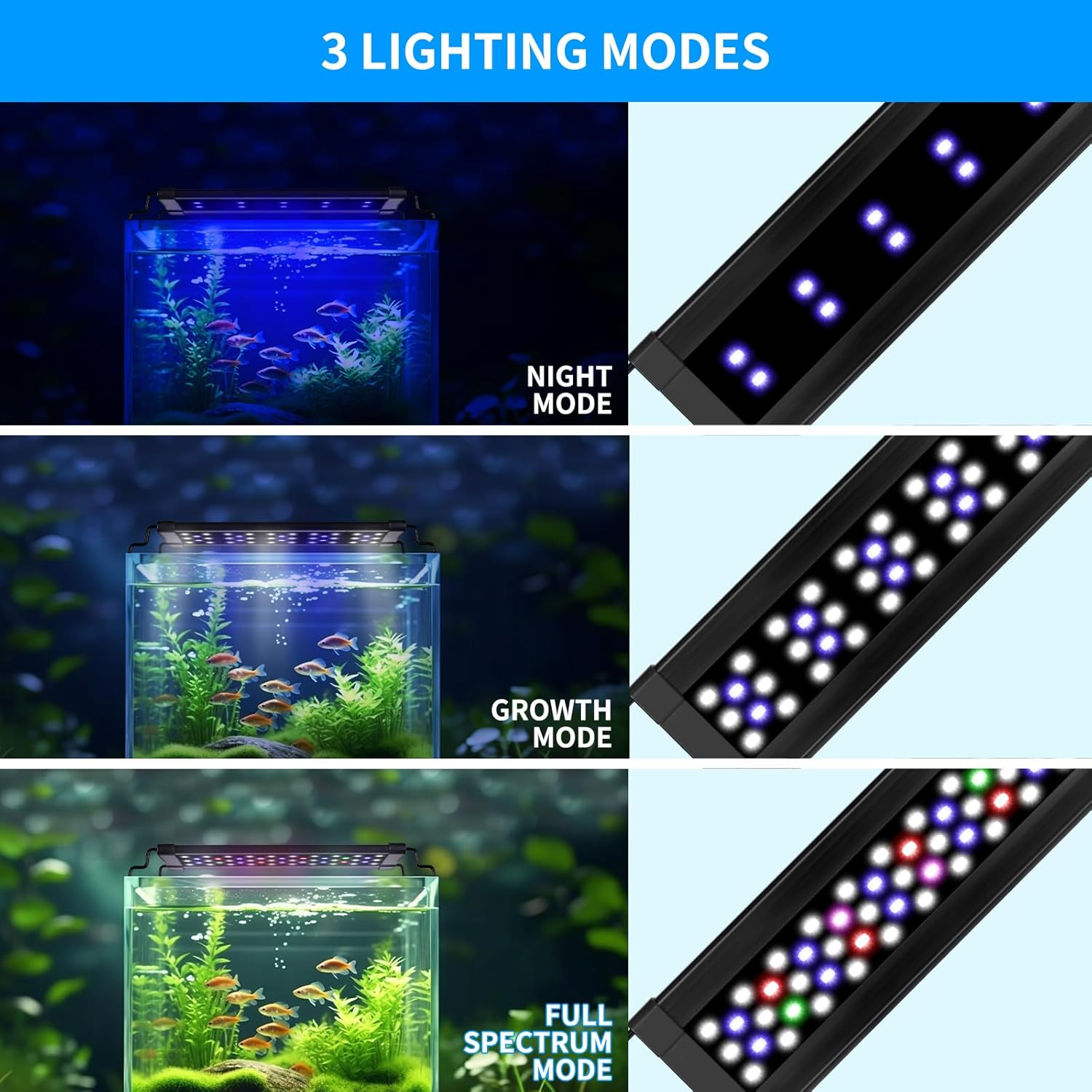 Fish Tank Light, Zingbabu 10W USB Full Spectrum Aquarium Light with Timer for 30-55CM Fish Tank Black image number 1