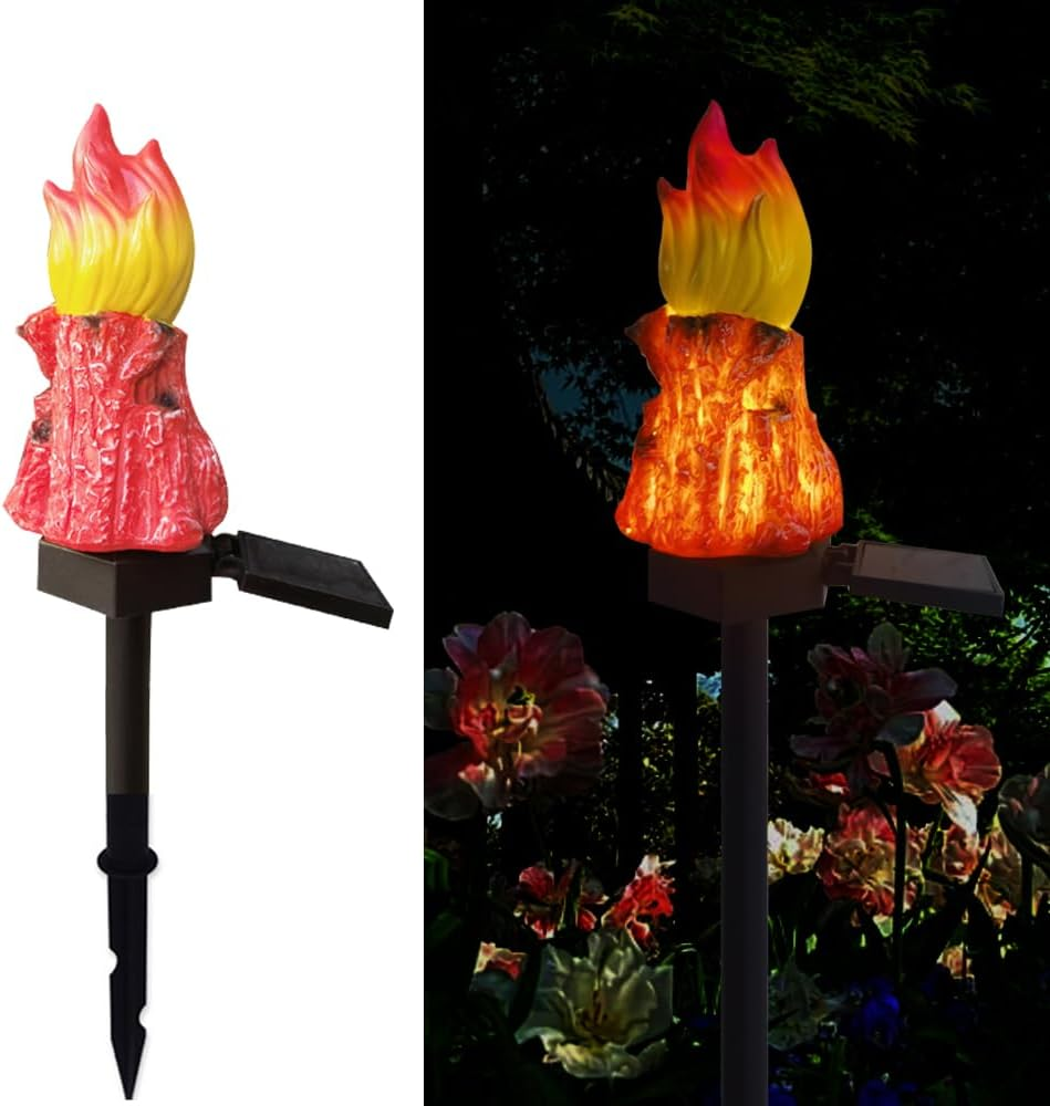 YZYOE Solar Powered Red Bonfires Lights, Garden Decorative Resin Cute Red Torch Floor Lamp, Wireless Dusk to Dawn LED Lights, Waterproof image number 3