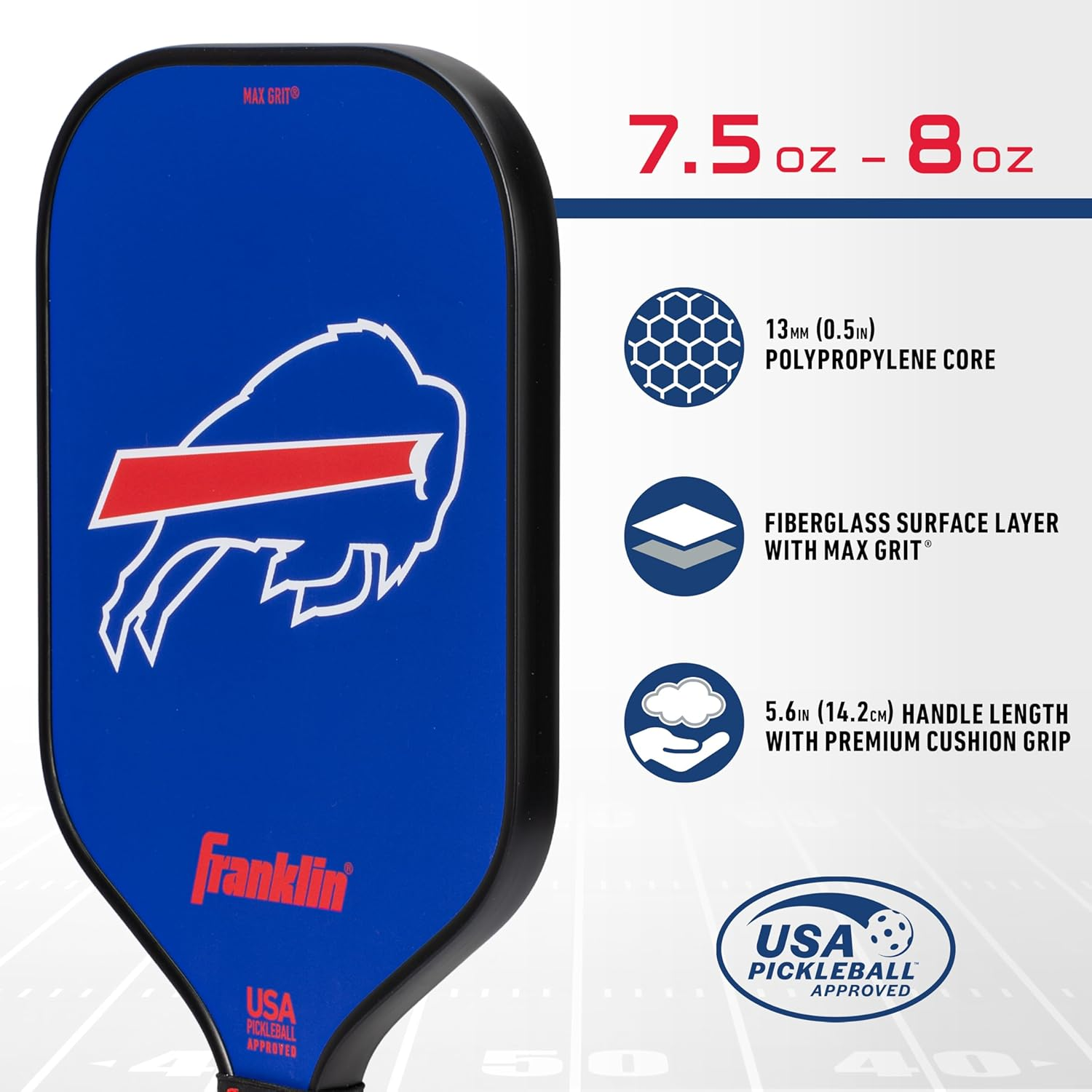 Franklin Sports NFL Pro Pickleball Paddle &ndash; 13MM Signature Series Pro Pickleball Paddle with Maxgrit Surface - Official NFL Team &ndash; USAP Approved - Premium Quality - Authentic NFL Team Logos image number 4