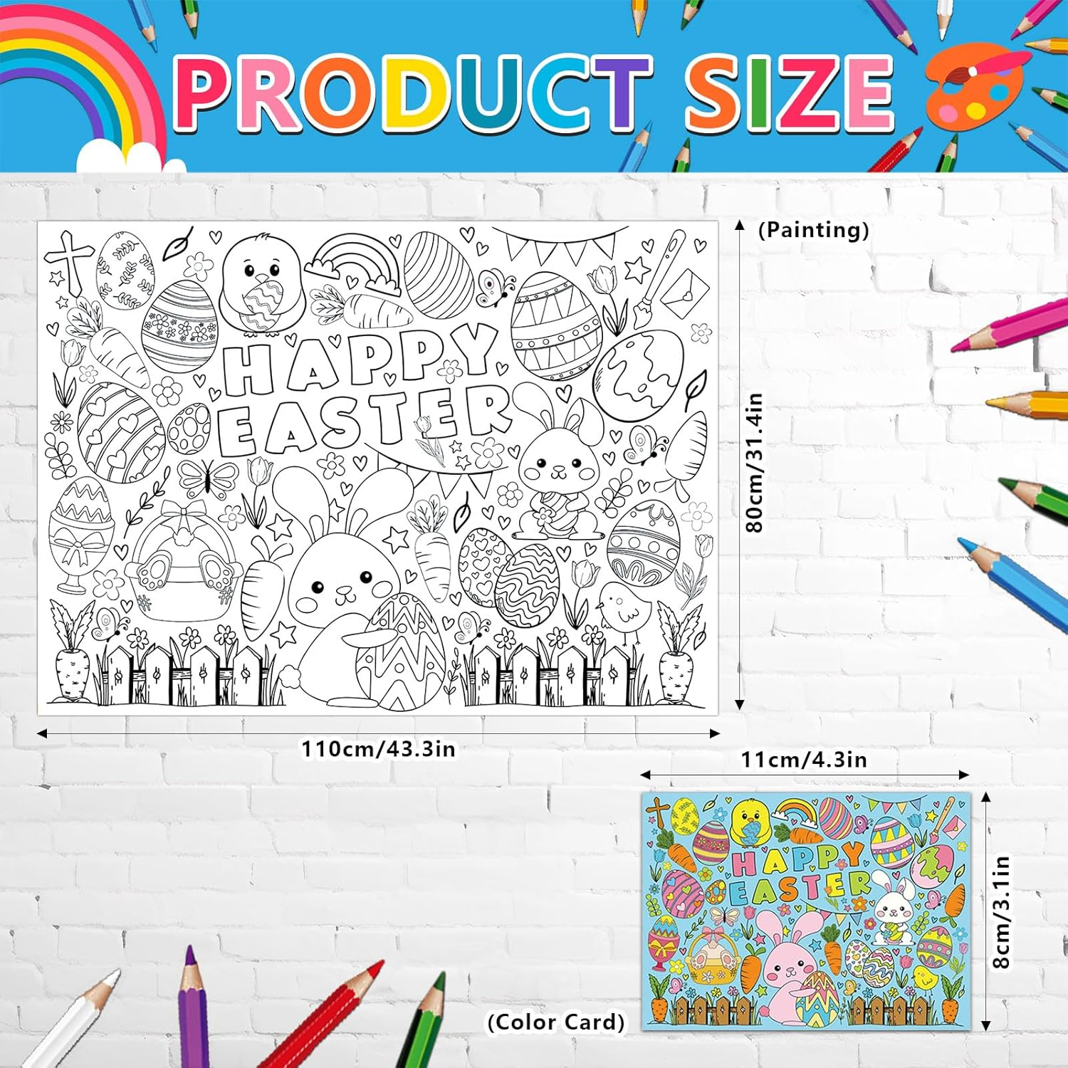 Easter Coloring Poster for Kids Giant Coloring Poster Easter Coloring Tablecloth Jumbo Easter Coloring Poster for Classroom Easter Party Favors Boys Girls Happy Easter Day Party Poster 43.3"X 31.4" image number 4