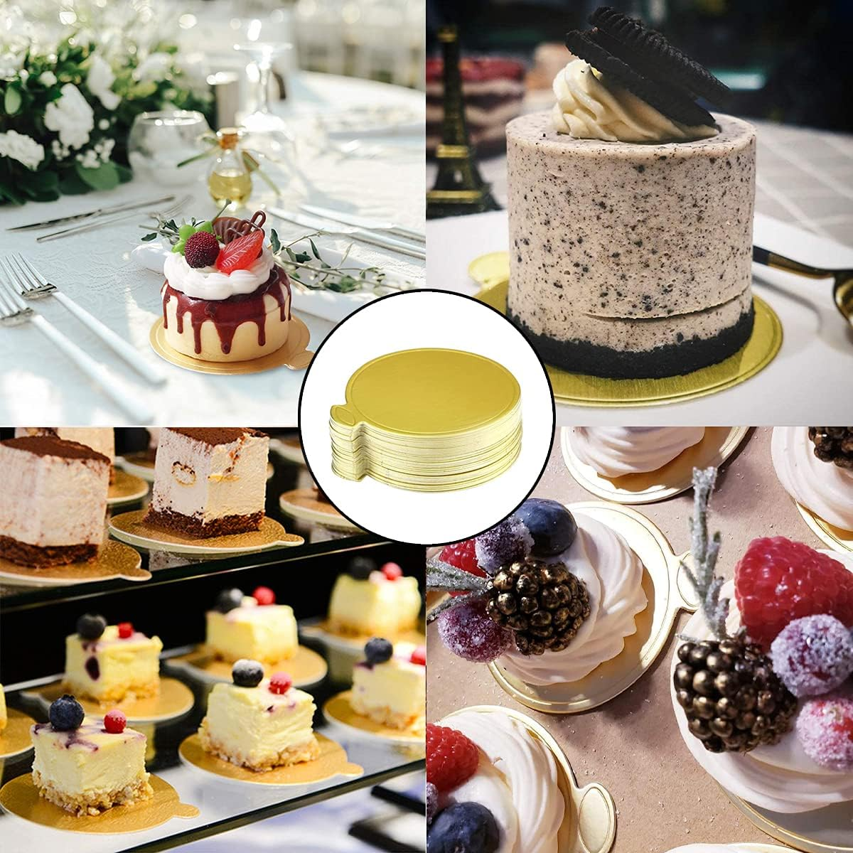 WELANE Mini Cake Board, 30 PCS Gold Mousse Cake Base for Dessert Displays (9Cm/3.5 Inch) image number 2