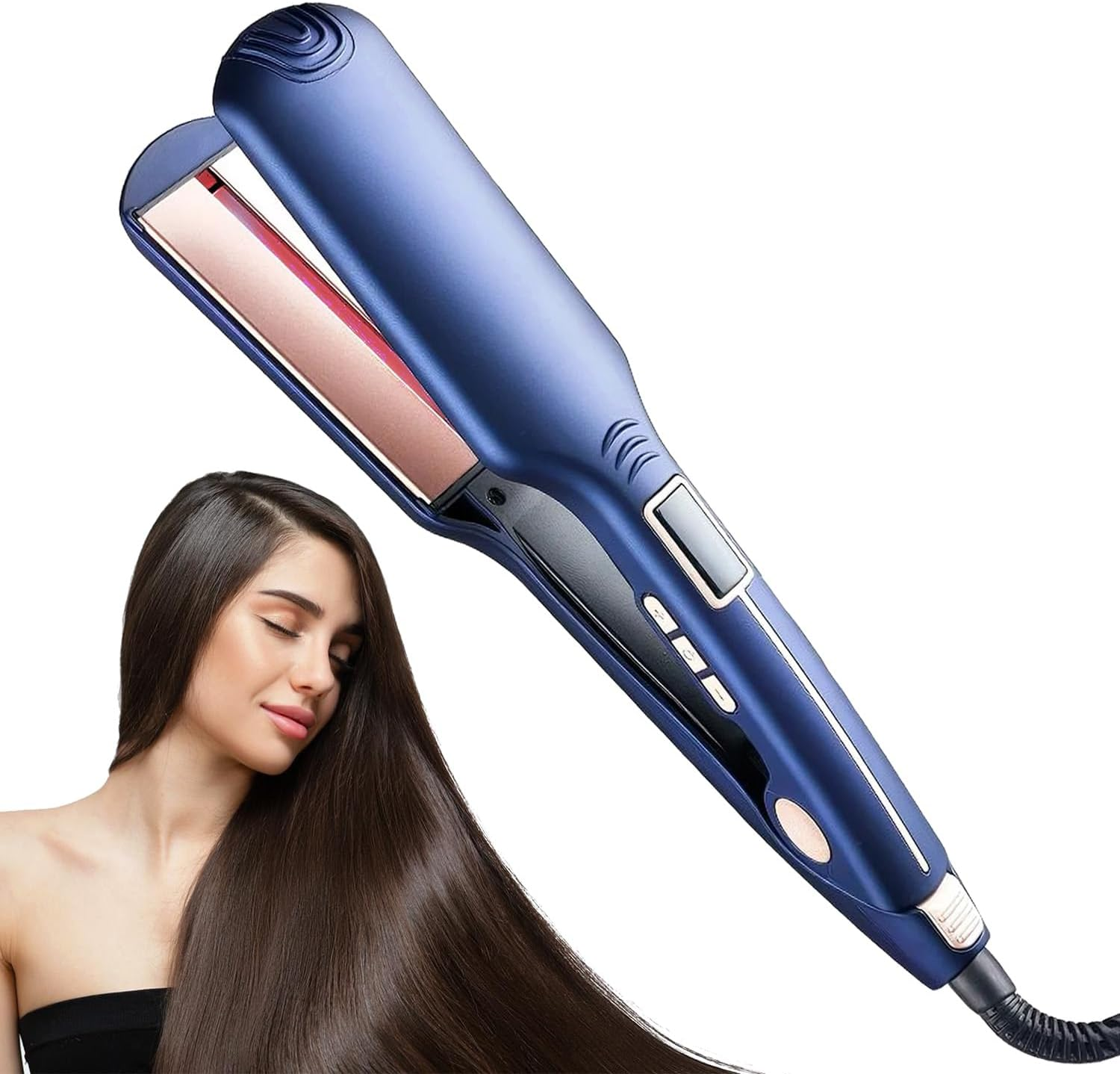 PRO Infrared Wide Flat Iron Hair Straightener Version LCD Display Hair Straightening and Curling Iron Dual Purpose Salon Tool, Anti-Scald, Gifts for Women, Lovers or Friends image number 6