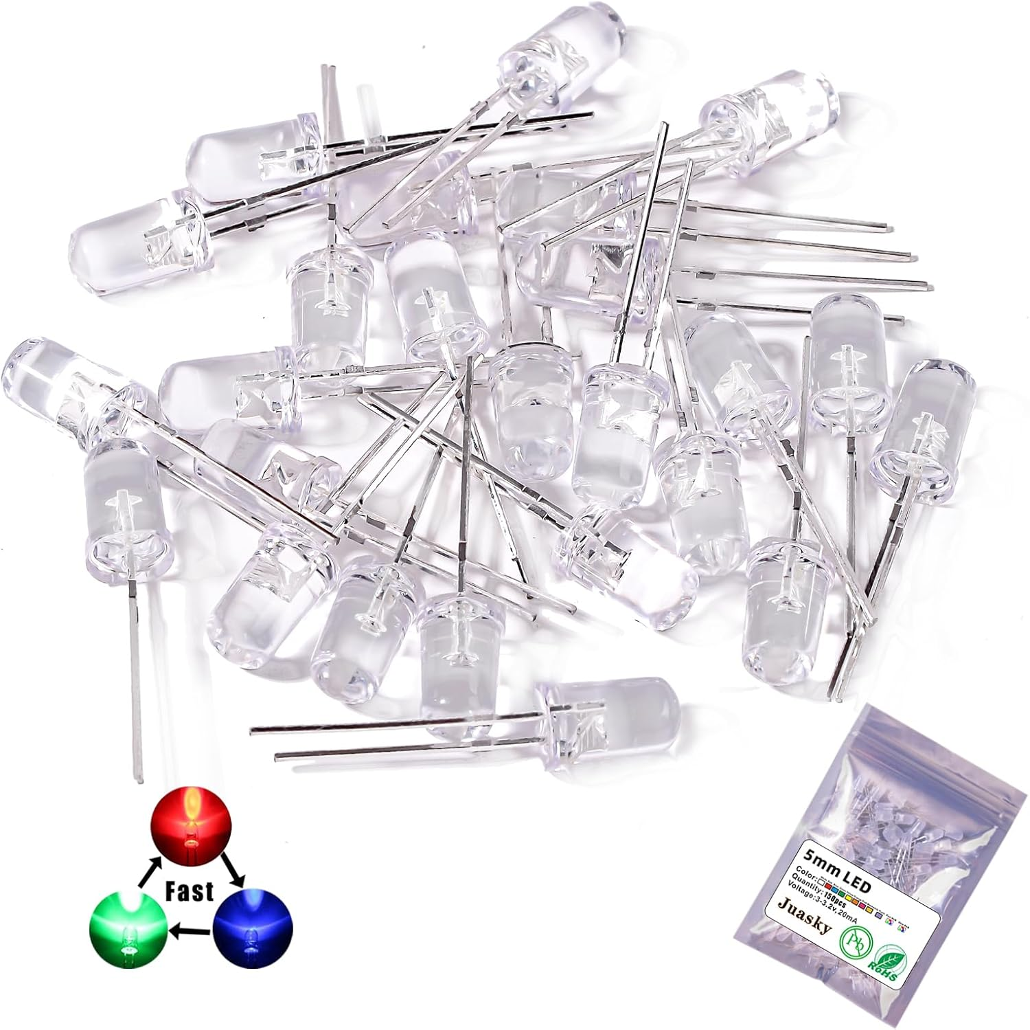 Juasky 150Pcs 5Mm LED Diode Lights,Light Emitting Diodes,Blue LED for Science Experiment DIY Projects