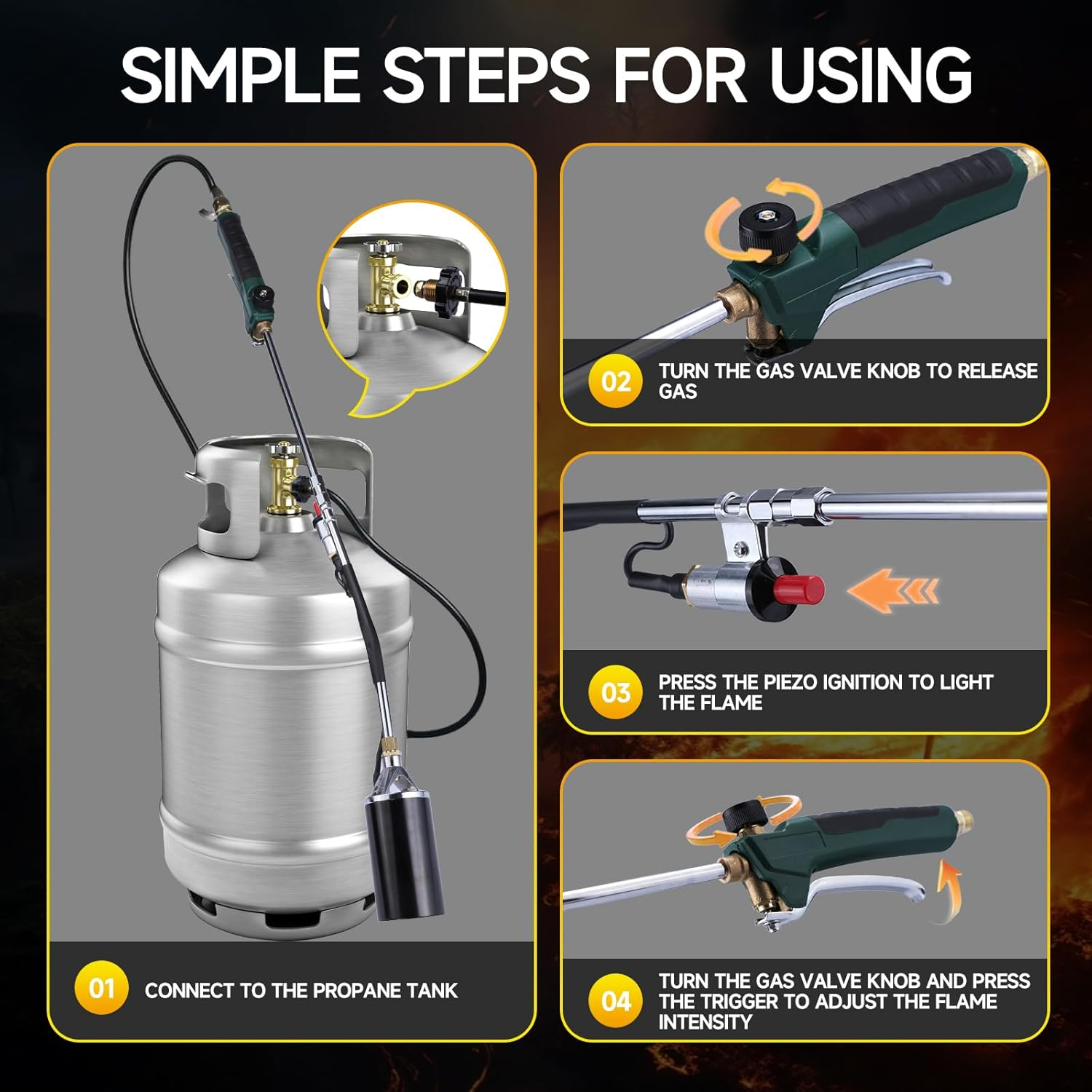 Soiiw Propane Torch Weed Burner Kit,Weed Torch 1,200,000 BTU Blow Torch, Flamethrower with Turbo Trigger and 10 FT Hose for Flame Weeding,Roofing, Melting Ice Snow image number 5