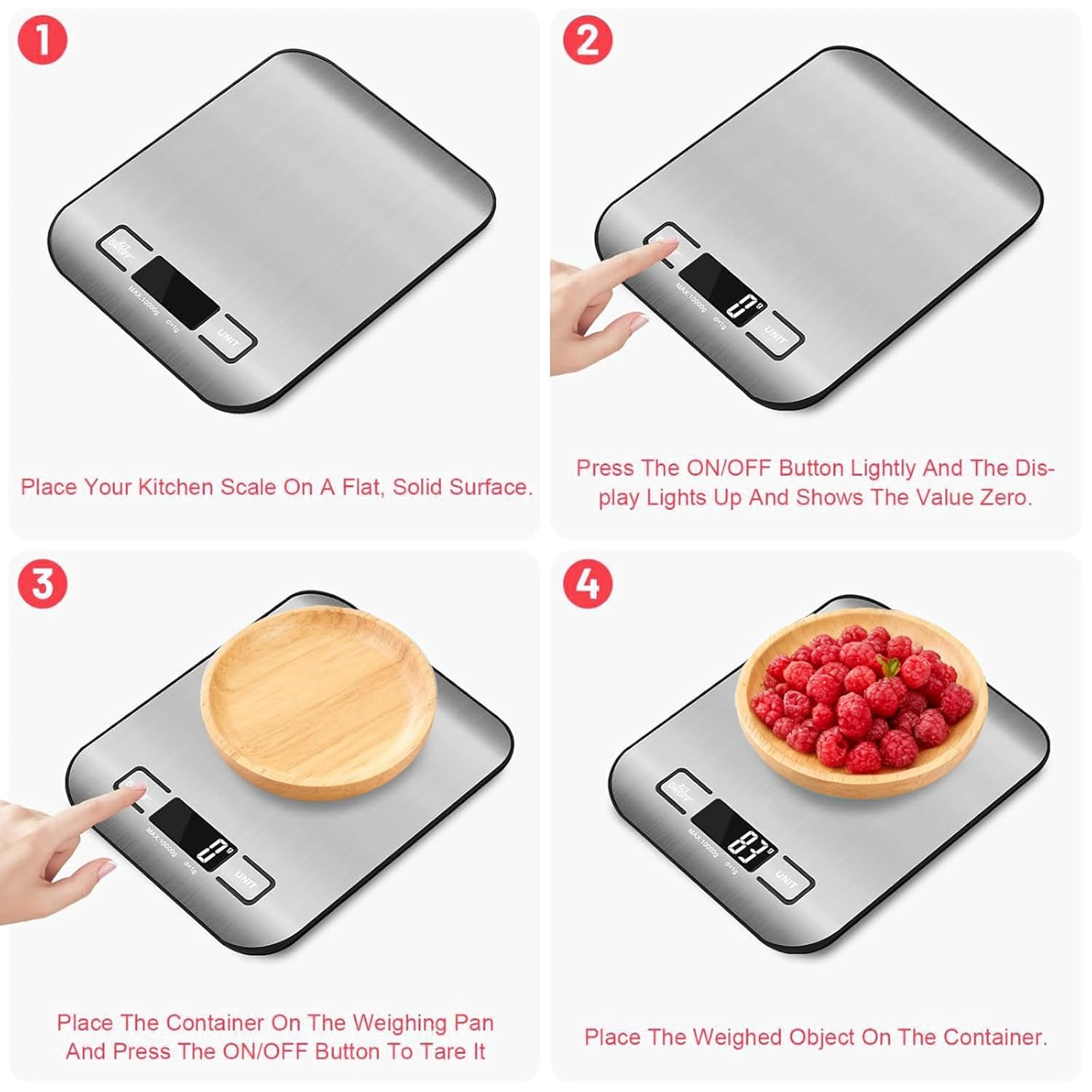 FEBHBRQ Rechargeable Kitchen Scale with USB-C Fast Charging, 10Kg/22Lb Digital Food Scale, 1G Precision, Stainless Steel Platform, Multiple Units (G/Lb/Oz/Ml), Tare Function - Easy to Clean & Auto-Off image number 5