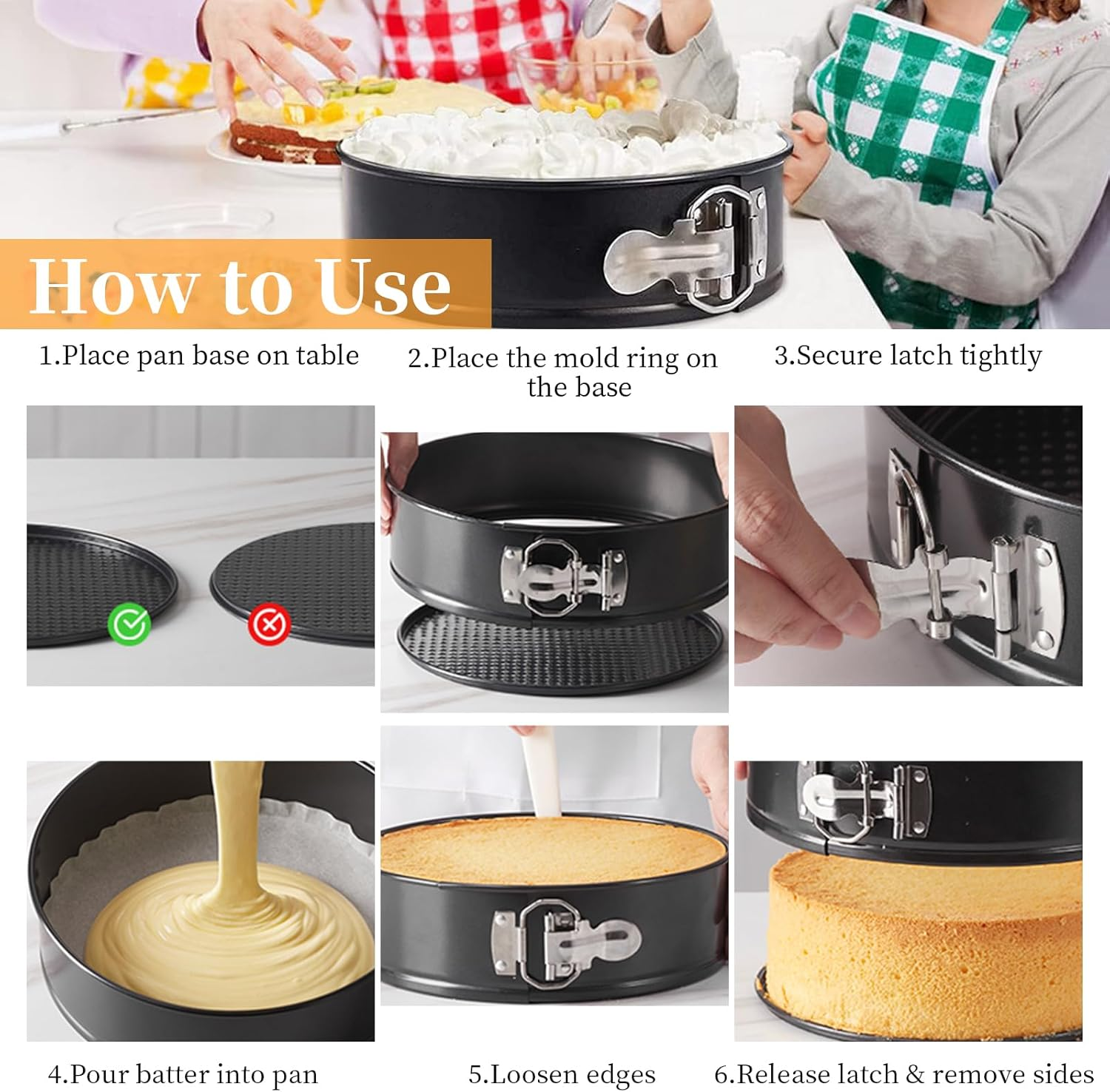 Springform Cake Pan Set of 3 (7,8,9 Inch), round Nonstick Cake Baking Tins with Removable Bottom, 3 Tier Wedding Cakes Mold, Leakproof Cake Pan/Cheesecake Pan Set of Small, Medium, Large (Round) image number 6