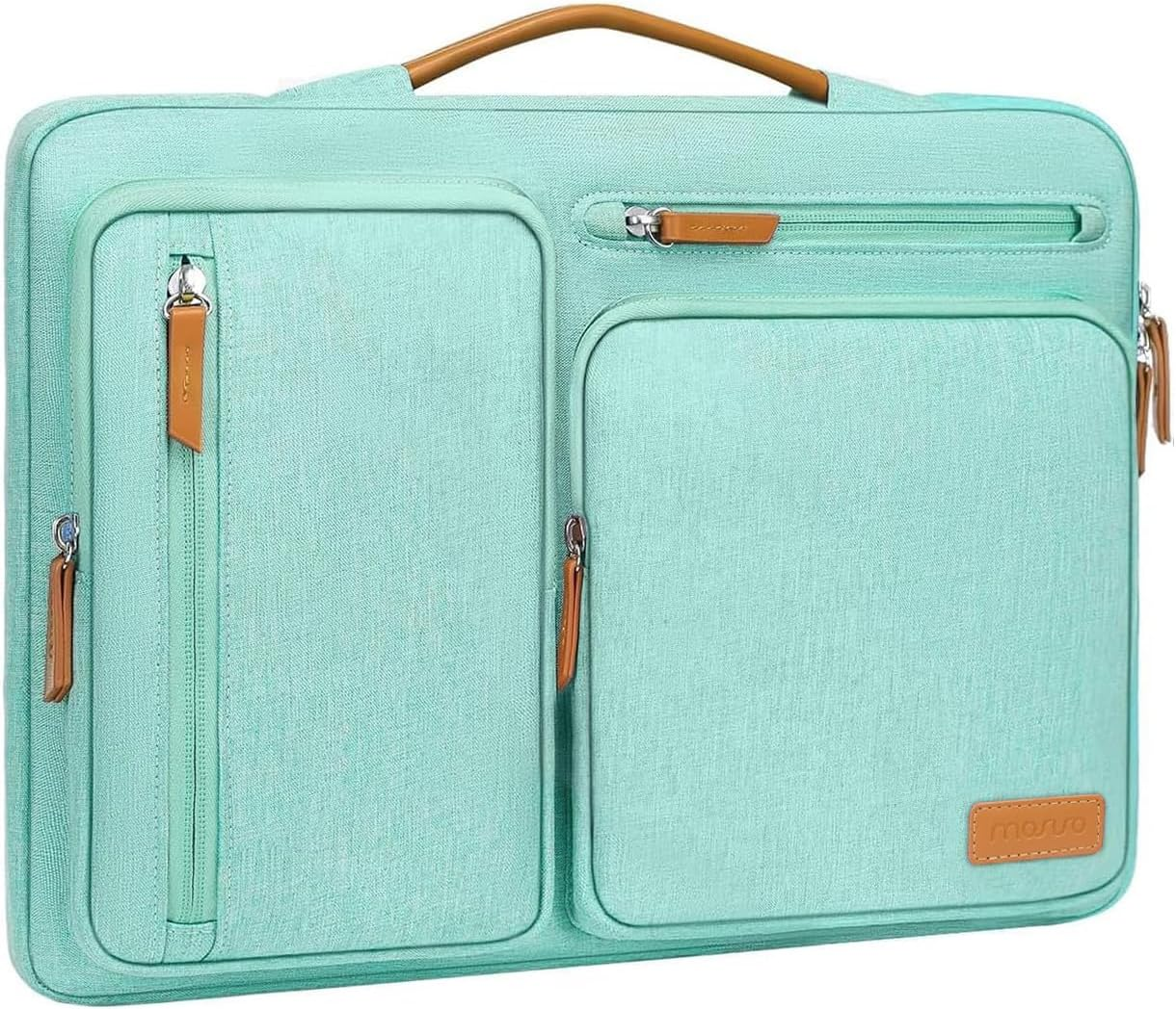 MOSISO 360 Protective Laptop Sleeve Compatible with Macbook Air 15 Inch M3 M2 2024 2023 / Pro 15 A1990 A1707, Surface Laptop, HP Stream 14, Side Open Bag with 4 Zipper Pockets&Handle, Carob Brown