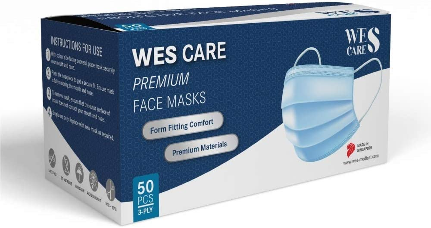 [50Pcs] Wes Care 3Ply Premium Face Mask | Made in Singapore | UV Clean, Soft & Comfortable, Easy to Breathe | Ships from Australia (50 Pieces, Lily White) image number 4