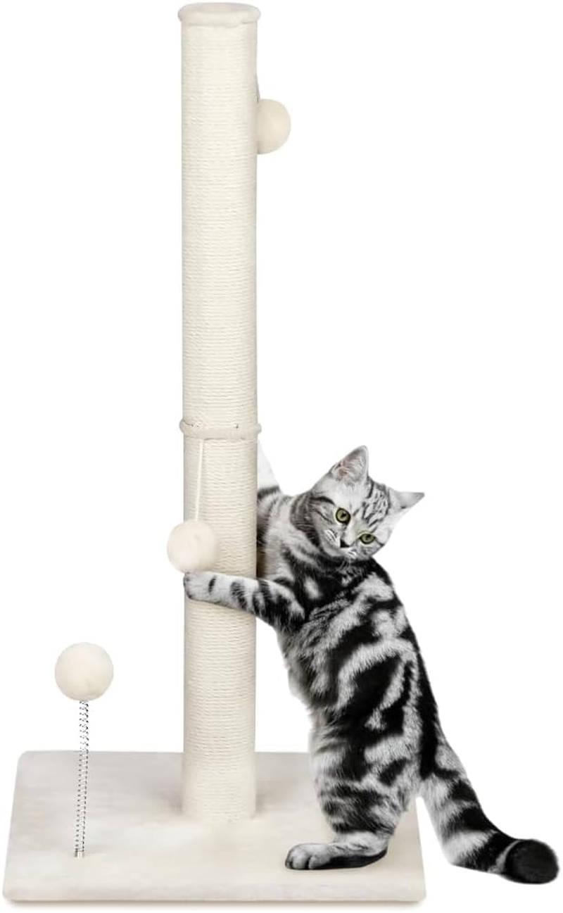 Advwin 33" Cat Scratching Post, Premium Sisal Rope Cat Scratcher for Indoor Cats, Cat Claw Scratching Post with Hanging Balls, Stable Heavy Base