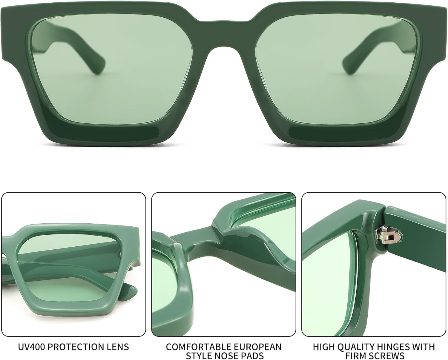 Braylenz Retro Square Sunglasses for Men Women Thick Frame Chunky Rectangle Shades image number 4