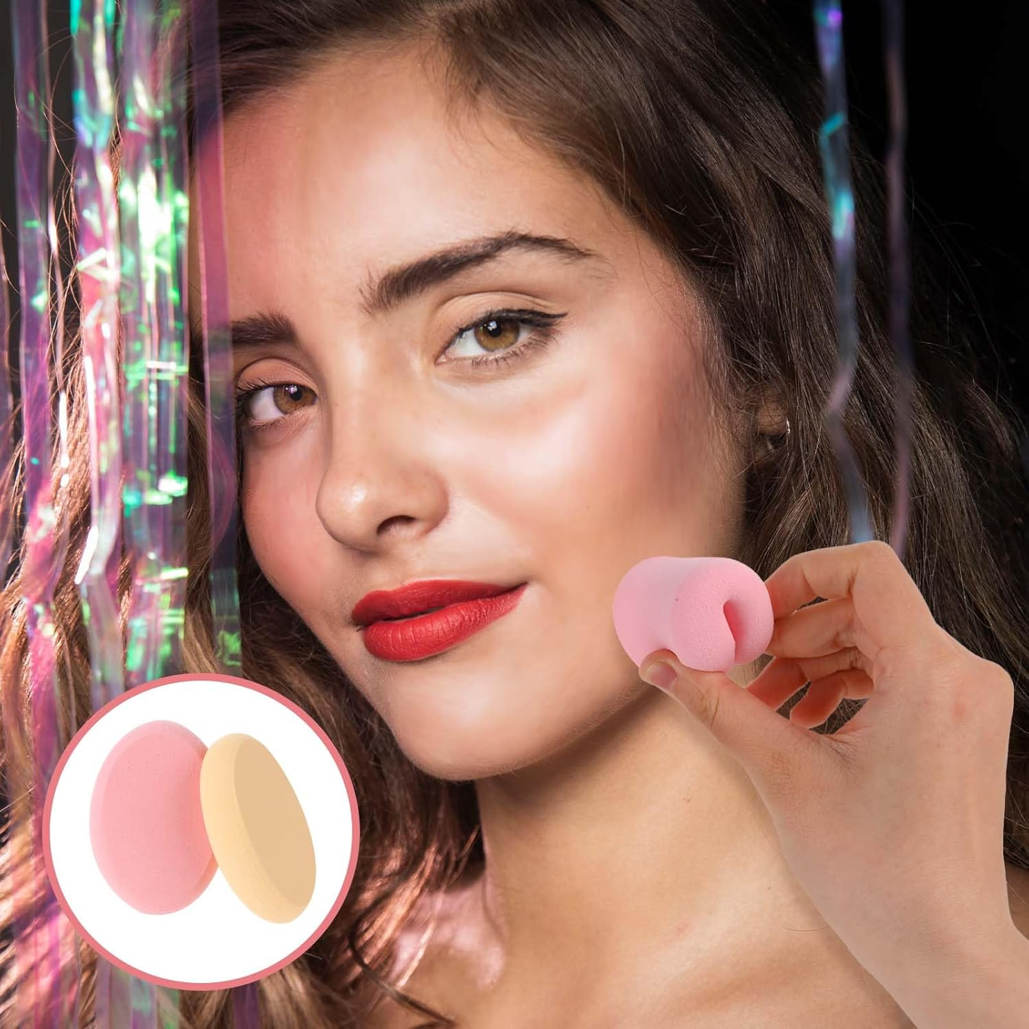 Sliverdew 2 Pack Oval Puff Beauty Egg Foundation Sponge Professional Makeup Sponge for Eye Foundation Blush Application Forehead Cheeks, Dry and Wet (Skin Tone and Pink)