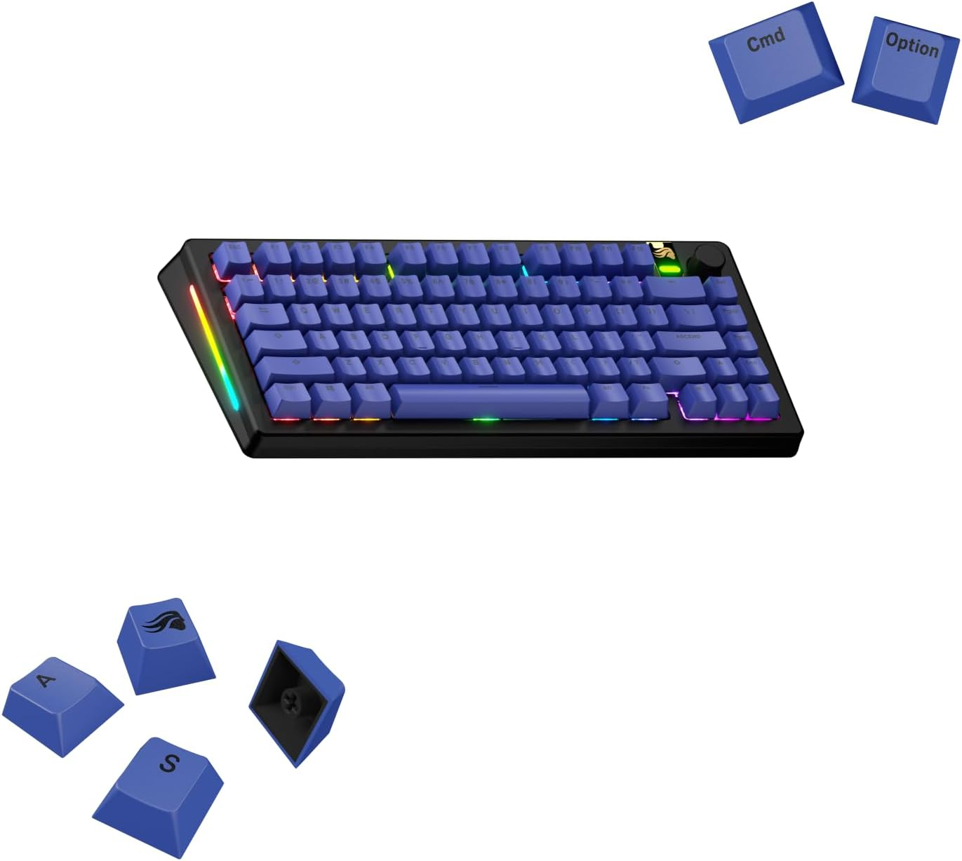 Glorious Gaming - GPBT Basics Keycaps (Ashen Grey) - 8 Colors, No-Fade Dye-Sublimated, Fits 100%,75%,65%,60% Custom Mechanical Keyboards, Fits ANSI & ISO - English QWERTY Layout