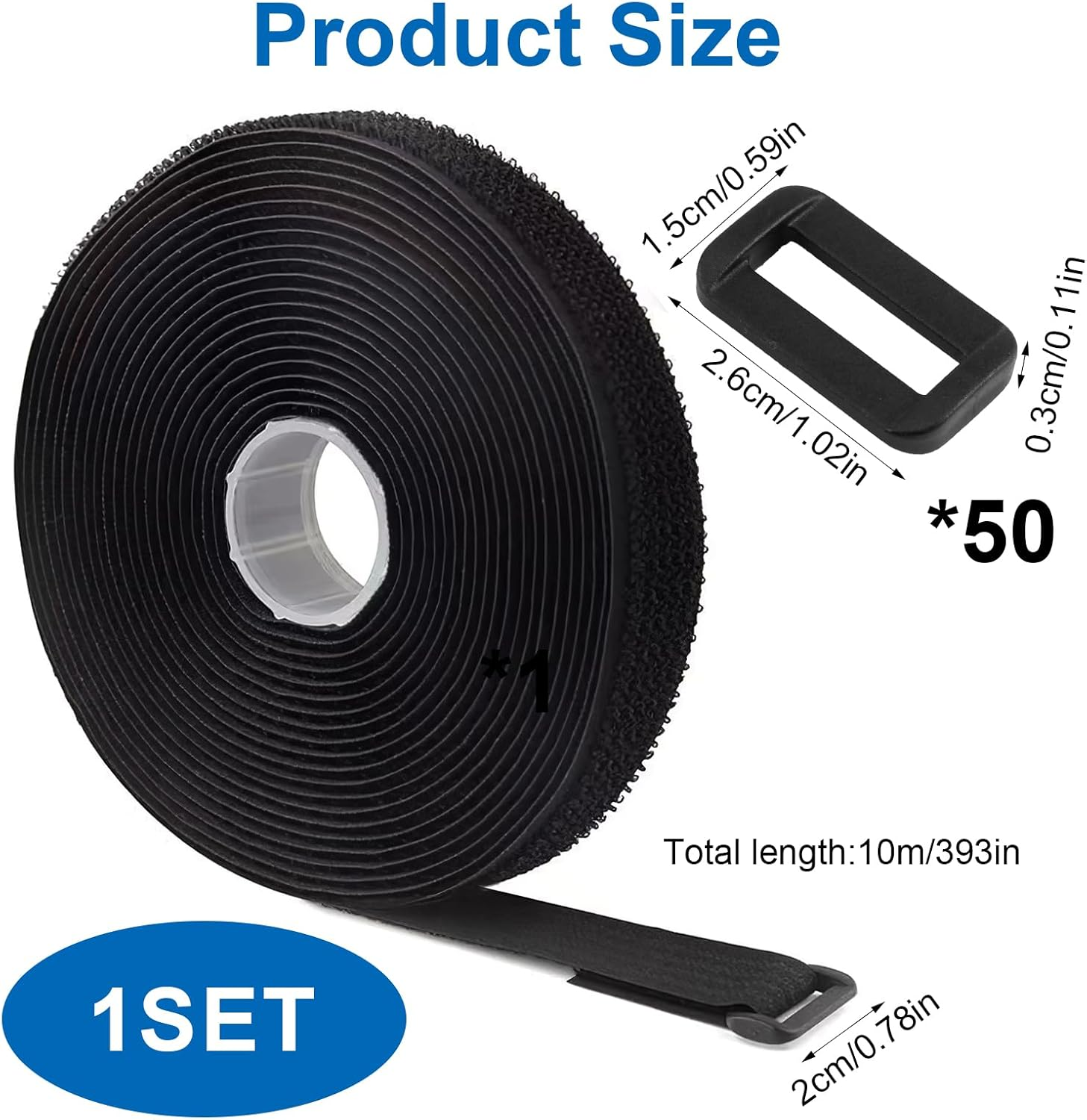 Ozessence 10M X 2Cm Reusable Cable Ties with 50 Buckles, Reusable Cable Ties Hook and Loop for Wire & Cord Management Home Office Data Center Organizer, According Need Cropping Suitable Length(Black) image number 2