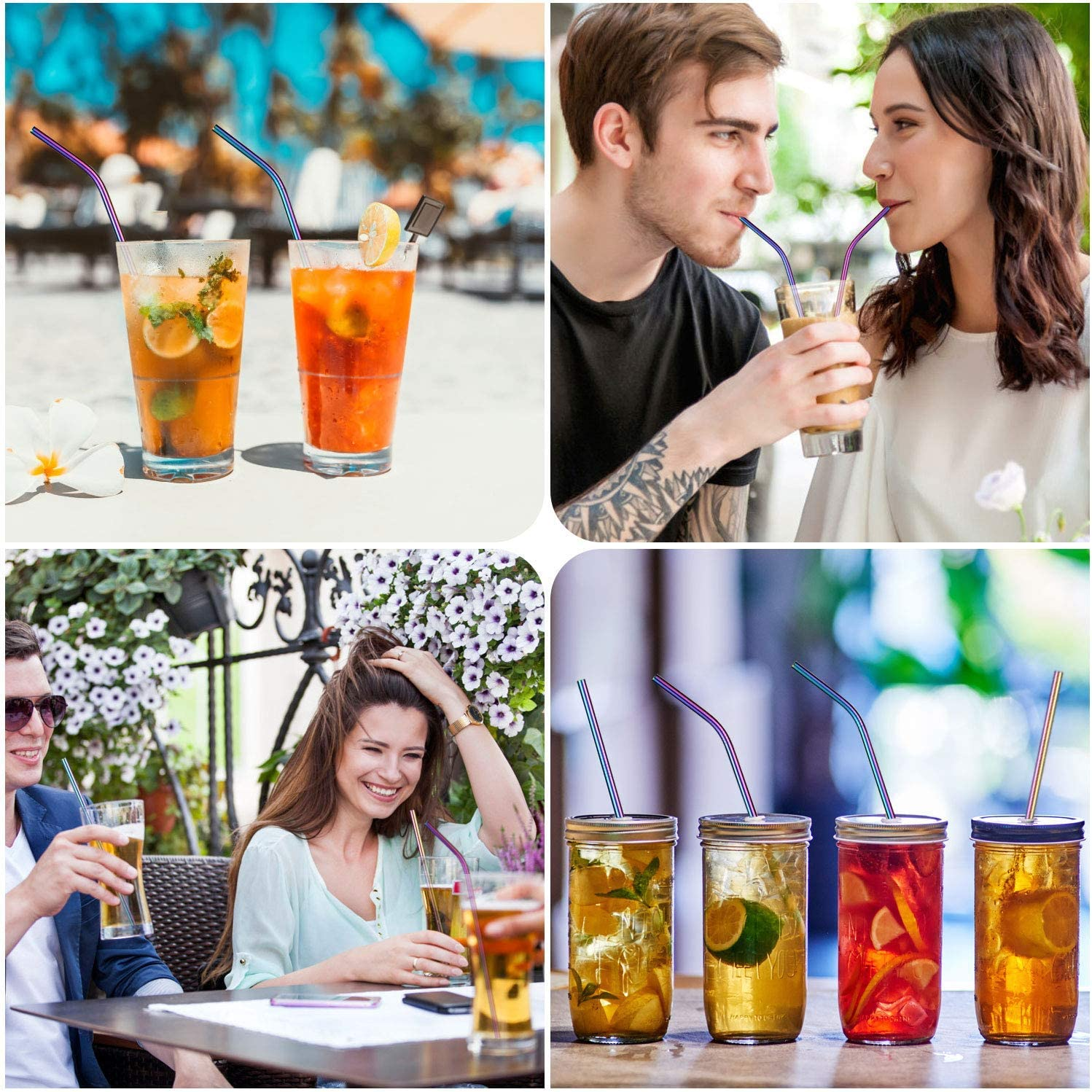 ALINK 10-Pack Reusable Stainless Steel Metal Straws,2 Metal Boba Tea Smoothie Straws,10.5"*6Mm Drinking Tumbler Straws with 2 Cleaning Brush and Case(Rainbow) image number 6