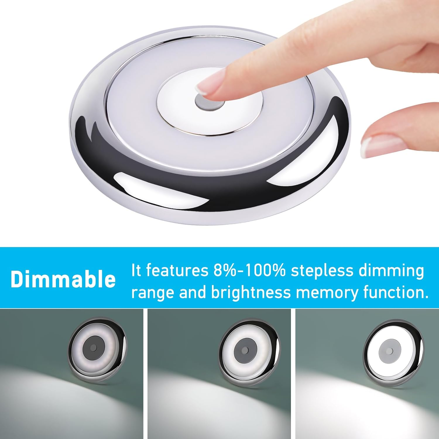 Acegoo RV LED Puck Light Camper Van 3&rdquo; Overhead Ceiling Light, 12V down Light for Motorhome Boat Truck Trailer Cars, Inbuilt Dimmer Switch & Blue Nightlight, CRI90+ (Chrome 5000K) image number 2