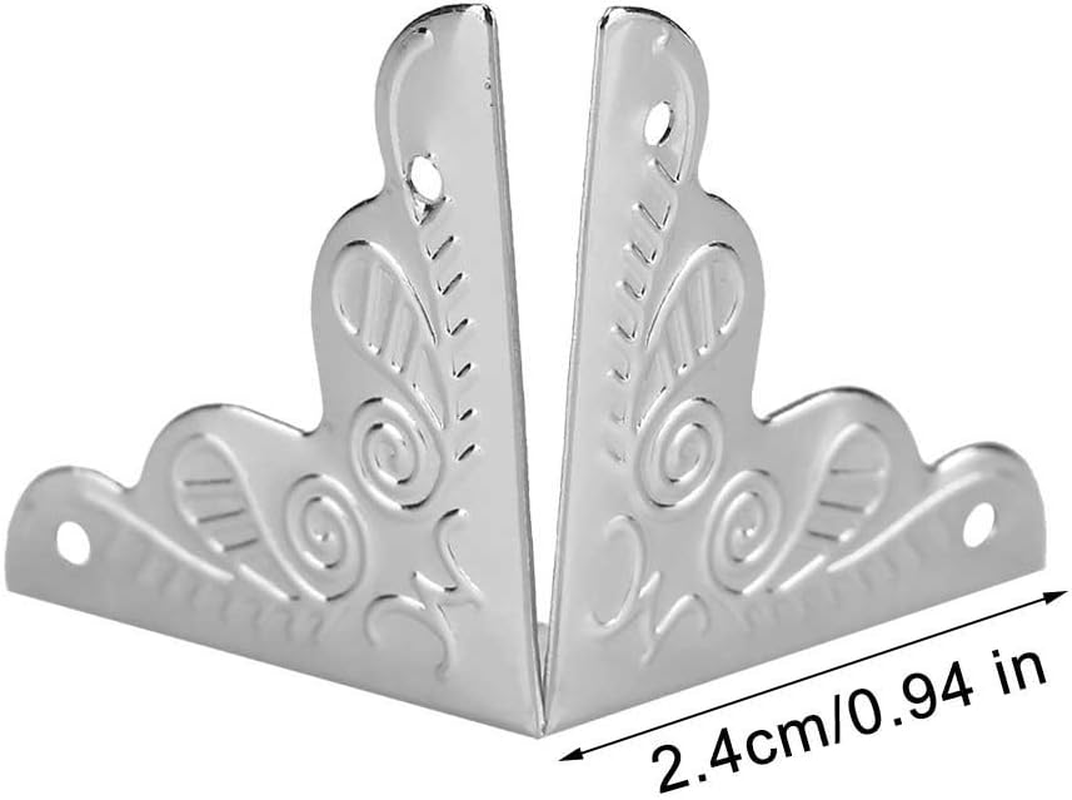 12 Pcs/Pack 24Mm Antique Metal Corner Protector Furniture Corner Protectors Guards Vintage Decorative Box Desk Edge Covers for Wooden Cabinet Box Furniture(Silver) image number 6
