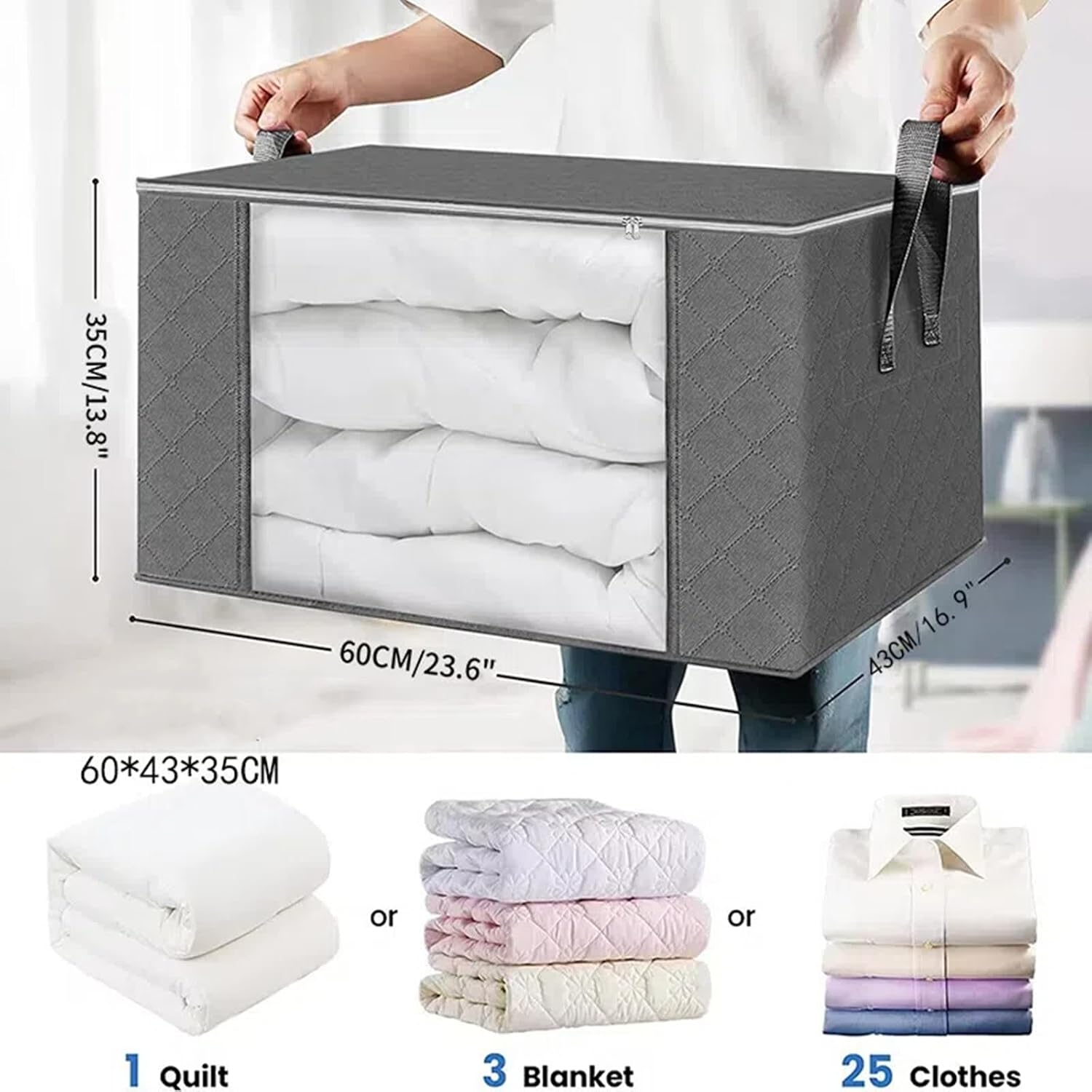 90L Large Storage Bags, 6 Pack Closet Organizers and Storage, Clothes Foldable Storage Bins with Reinforced Handles,Clear Window Sturdy Storage Containers for Clothing, Blanket, Comforters,Bedding image number 6